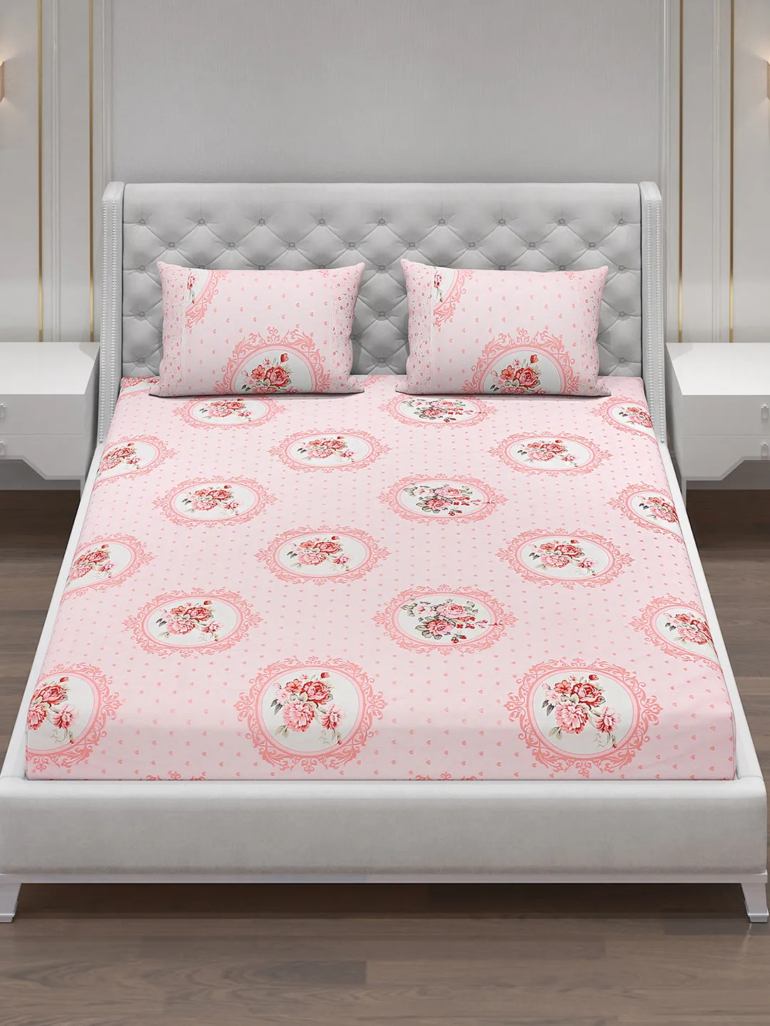130 GSM Polyester Double Bed Bedsheet with 2 Pillow Covers