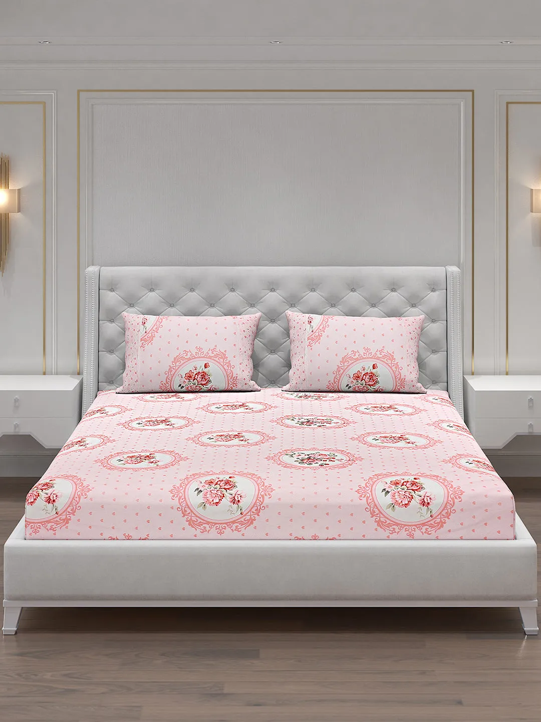 130 GSM Polyester Double Bed Bedsheet with 2 Pillow Covers