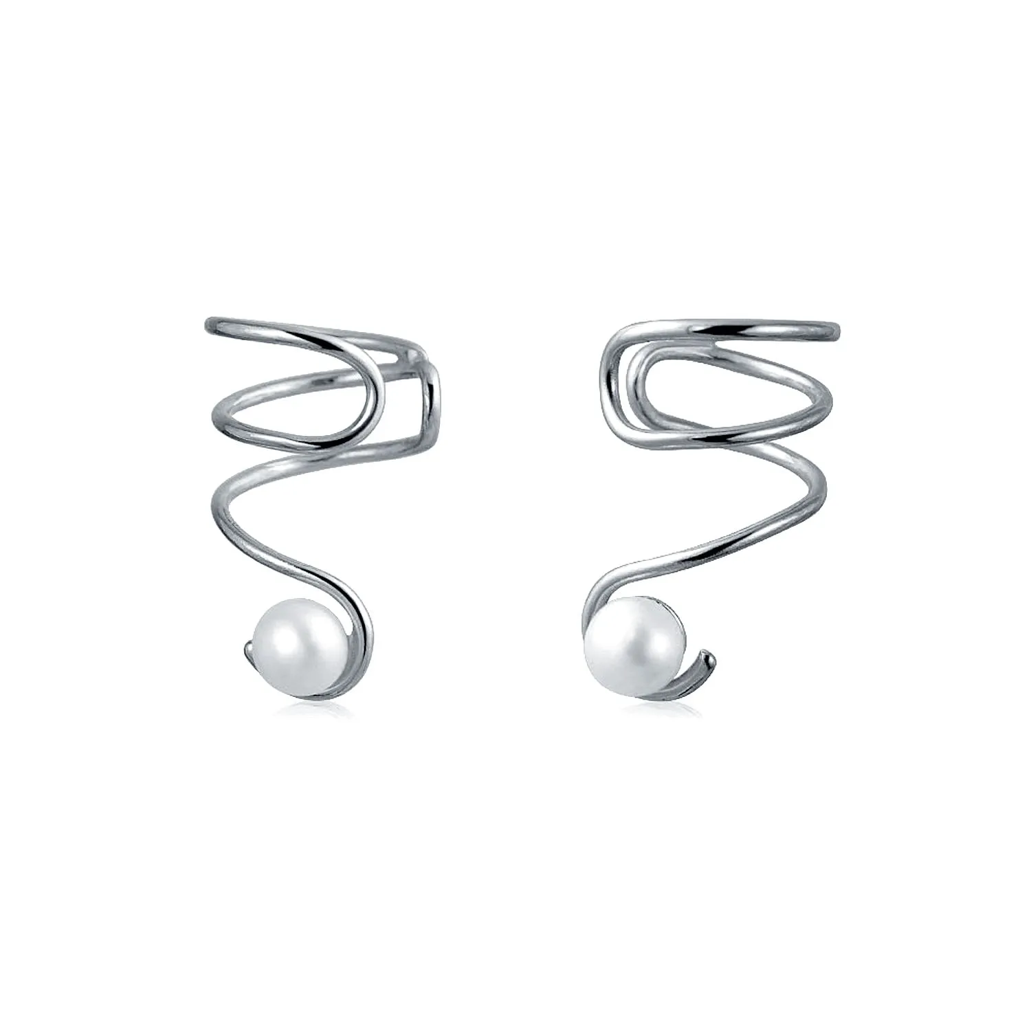 14K Gold Plated Sterling Silver Ear Cuff Cartilage with Freshwater Pearl Spiral