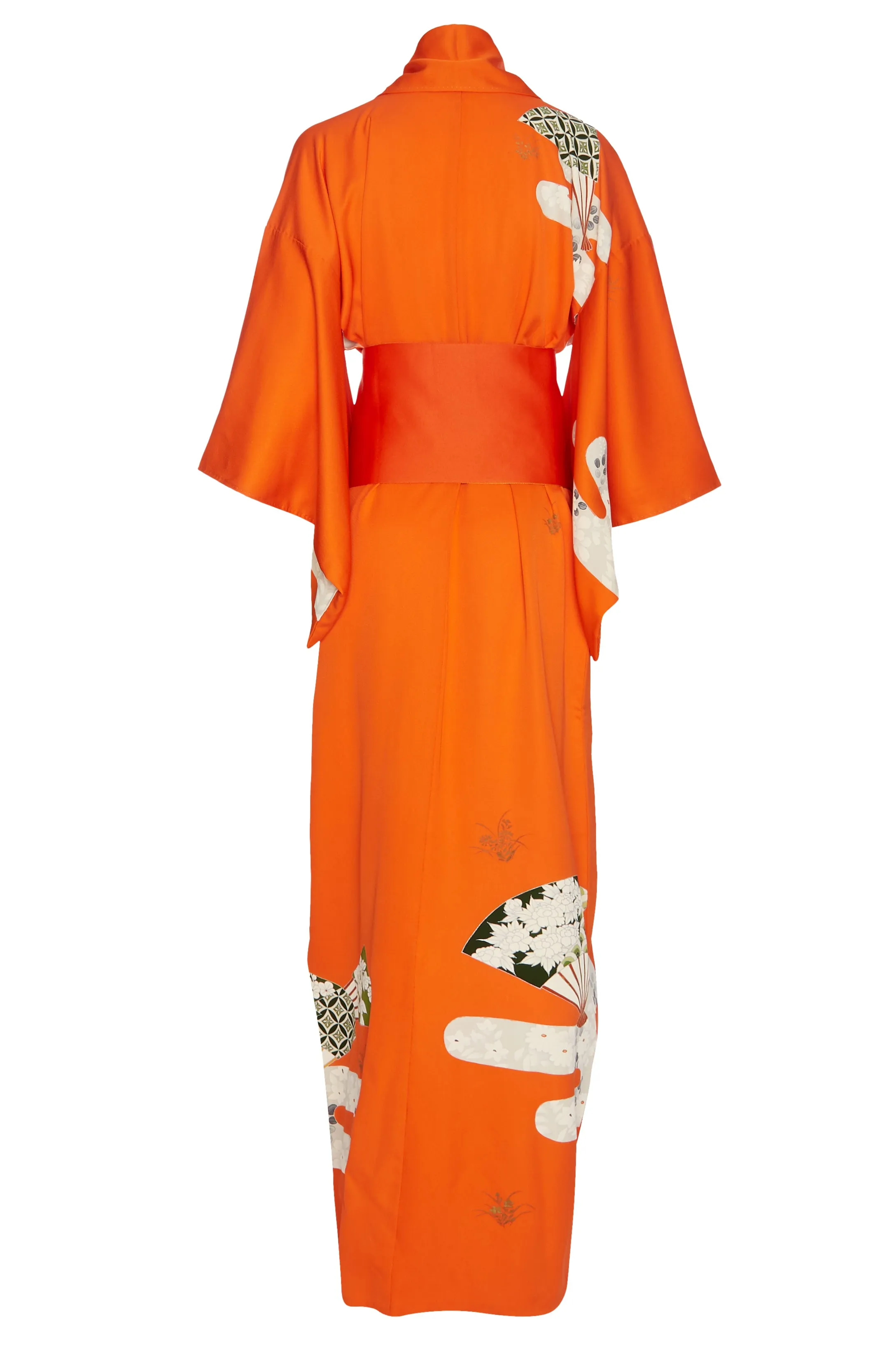 Vintage 1970s Japanese Red Silk Kimono with Matching Sash