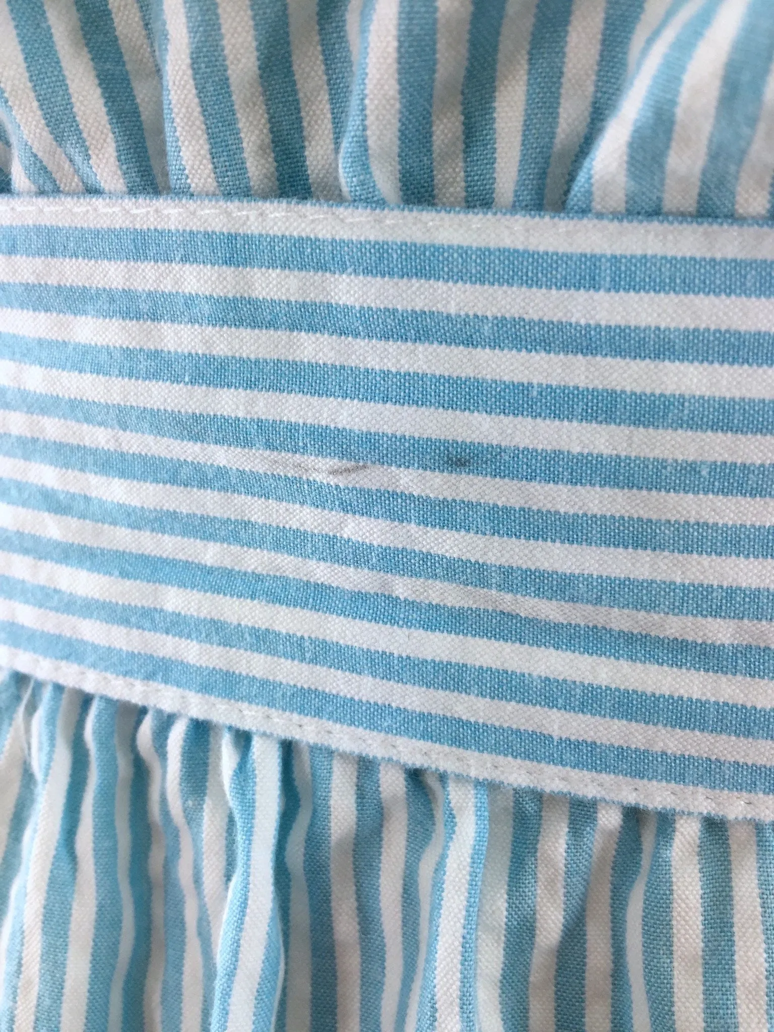 1980s Vintage Blue Striped Seersucker Day Dress