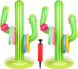 2 Pack Inflatable Cactus Ring Toss Game Sets with 8 Pieces Inflatable Rings for Pool Party Supplies Favors Summer Party Toys Floats Fiesta Party Accessories