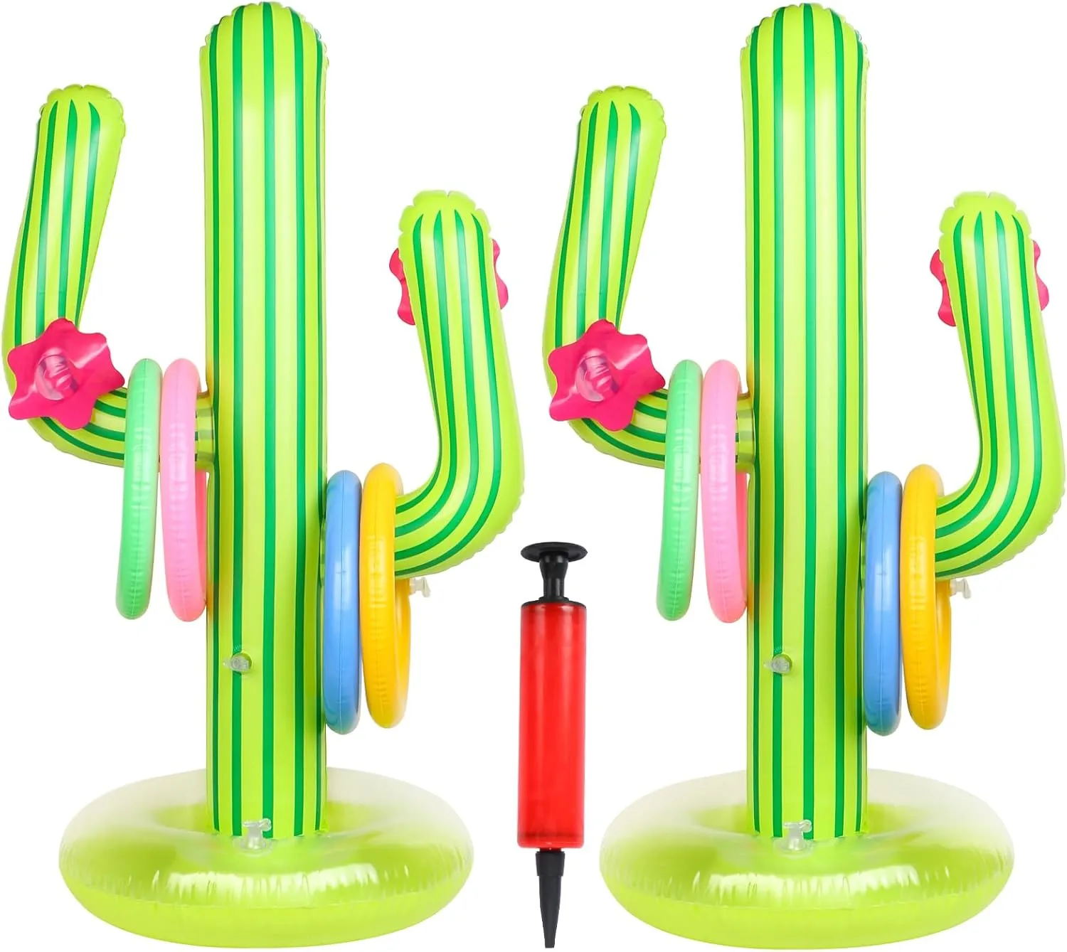 2 Pack Inflatable Cactus Ring Toss Game Sets with 8 Pieces Inflatable Rings for Pool Party Supplies Favors Summer Party Toys Floats Fiesta Party Accessories