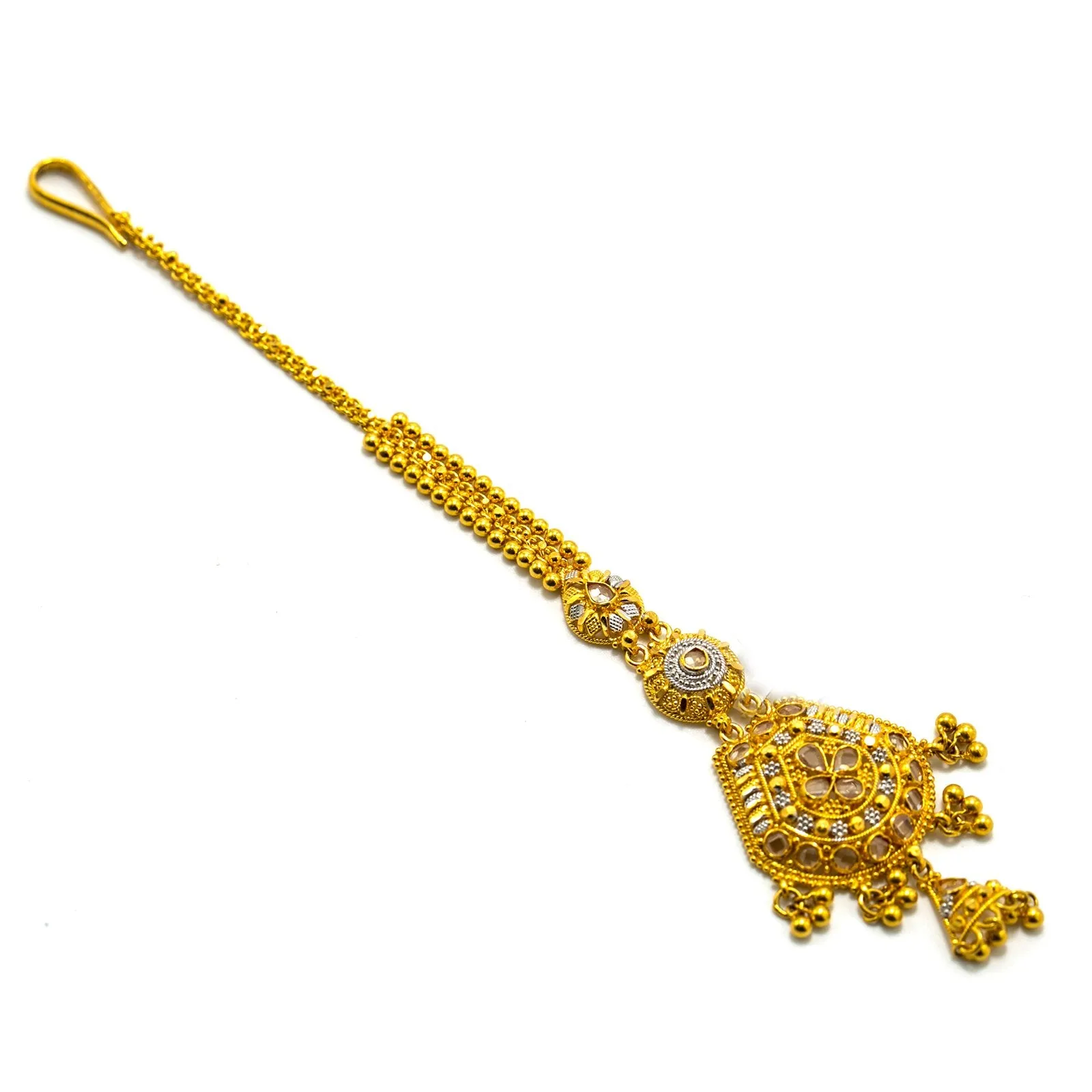22K Multi Tone Gold Tikka W/ Beaded Filigree & Open Cut Scallop Pendant