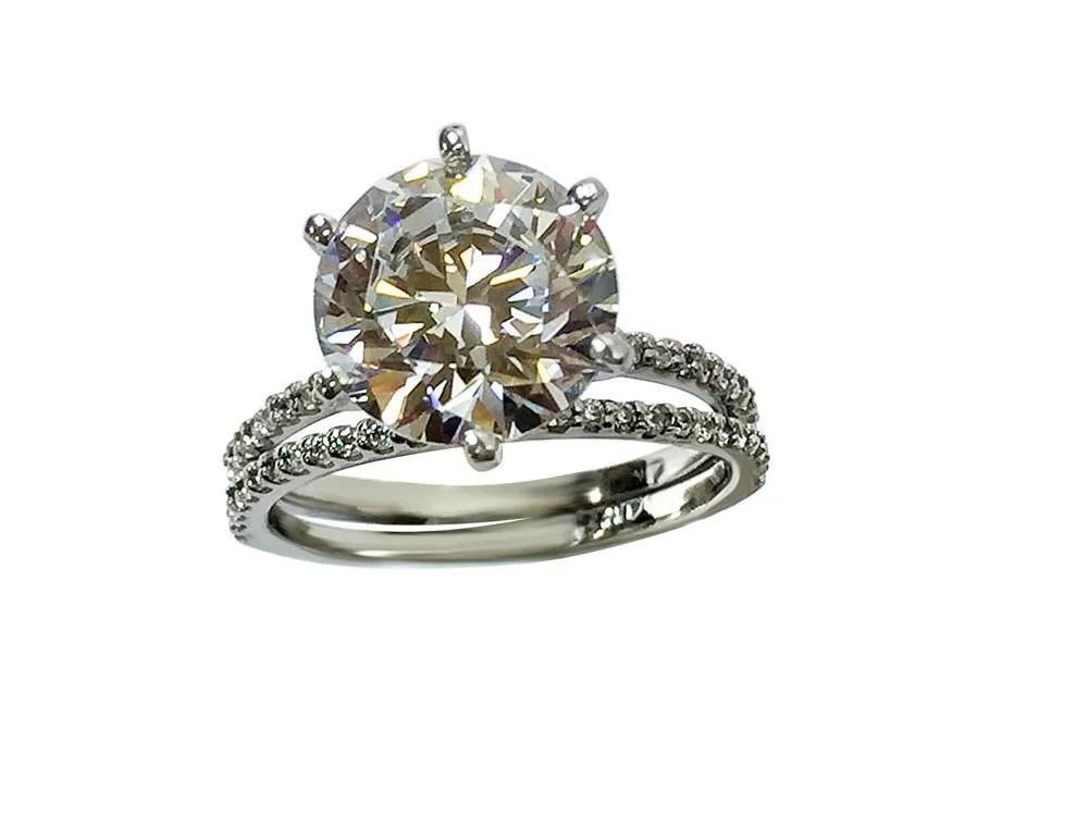 3 Carat Round High Quality Cubic Zirconia Matching Engagement Rings in Solid Platinum
