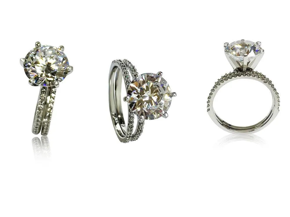 3 Carat Round High Quality Cubic Zirconia Matching Engagement Rings in Solid Platinum