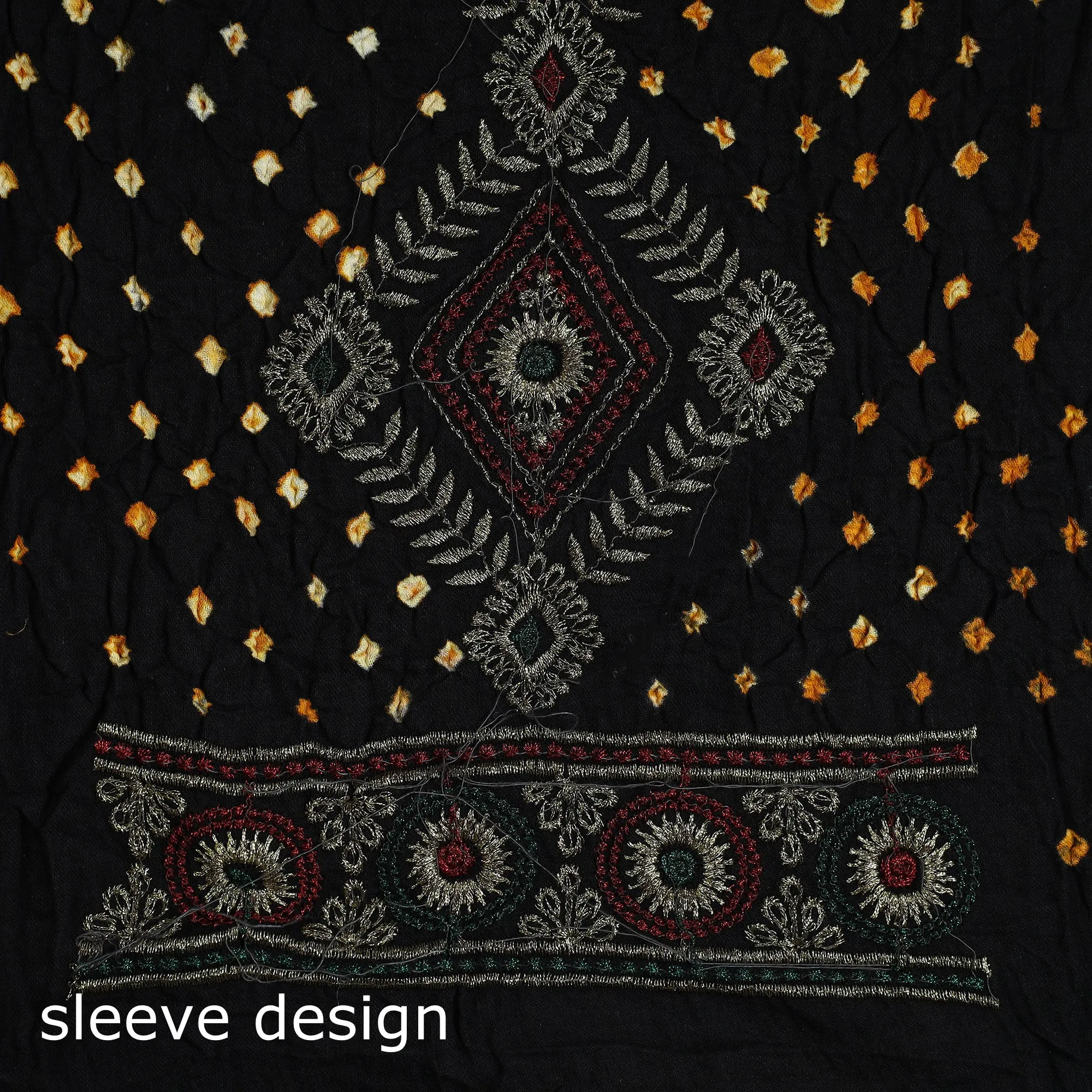 3pc Kutch Bandhani Tie-Dye Satin Cotton Zari Work Suit Material Set 02