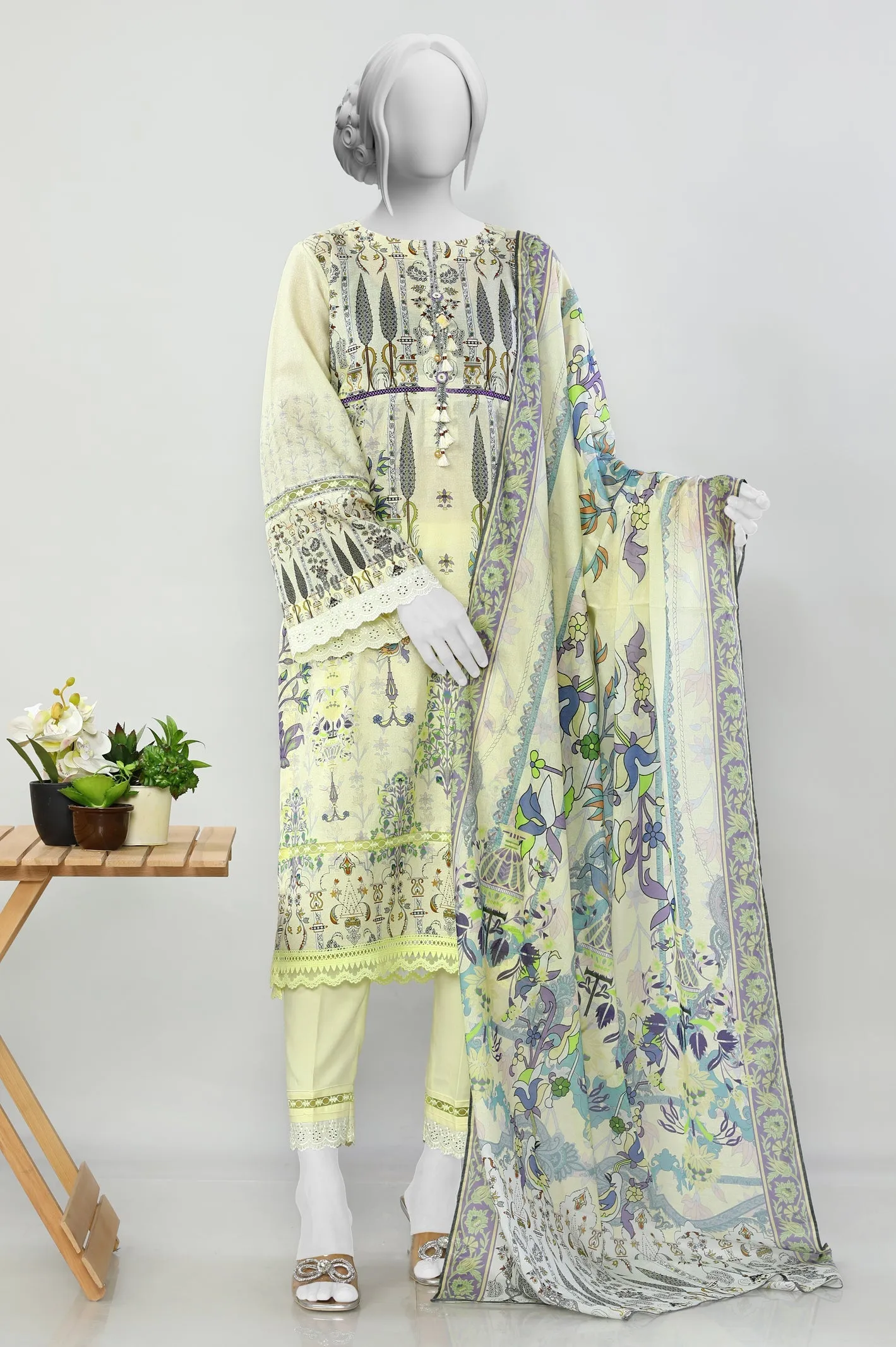 3PC Unstitched Printed