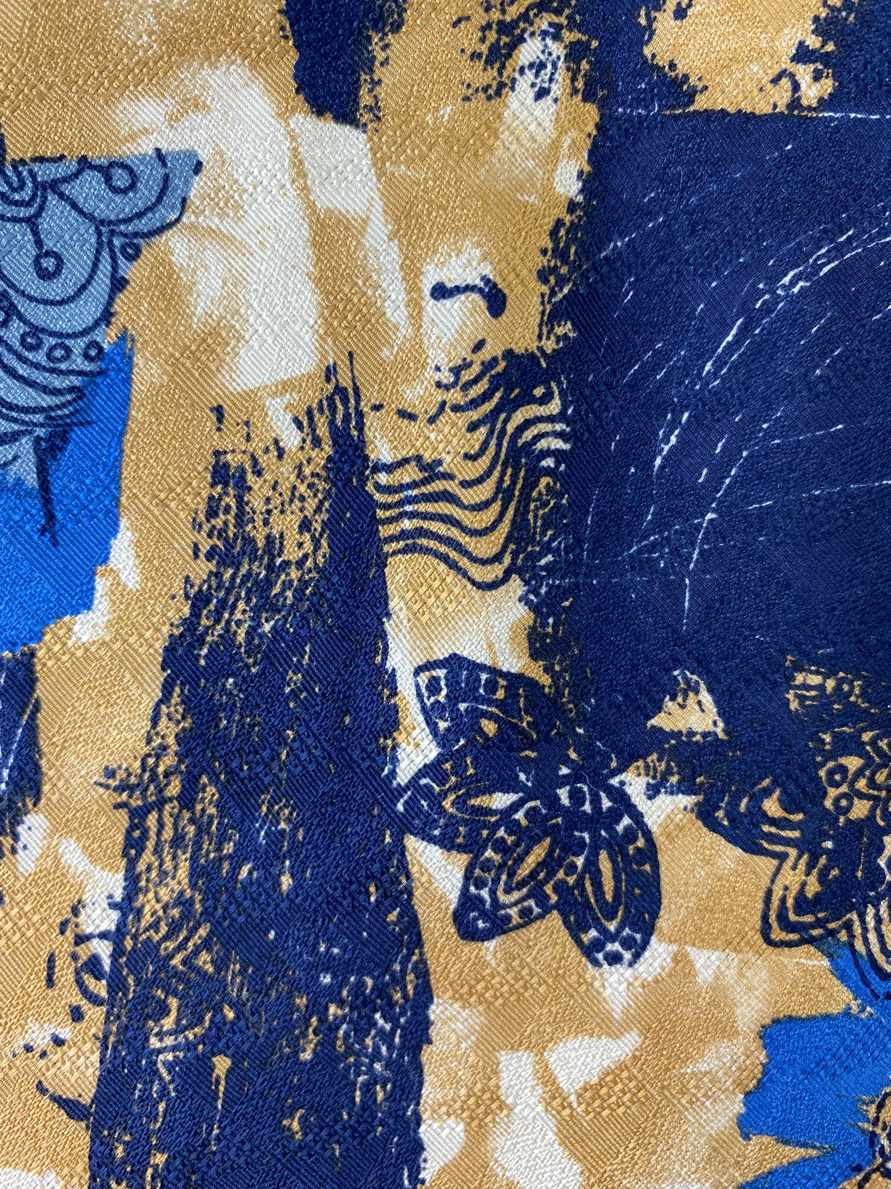 90s Deadstock Silk Necktie, Men's Vintage Blue/ Beige Abstract Pattern Tie, NOS