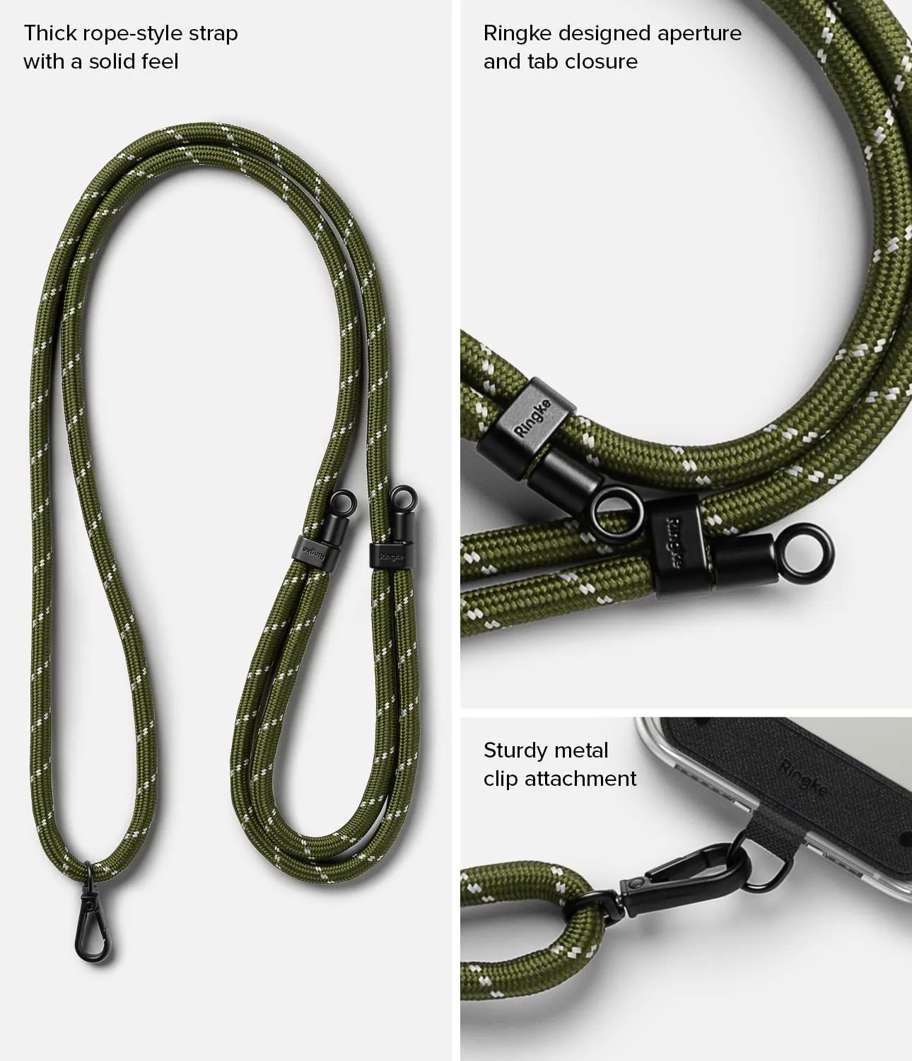 Adjustable Crossbody Polyester Rope Lanyard (Holder Link Strap)  - Khaki & White
