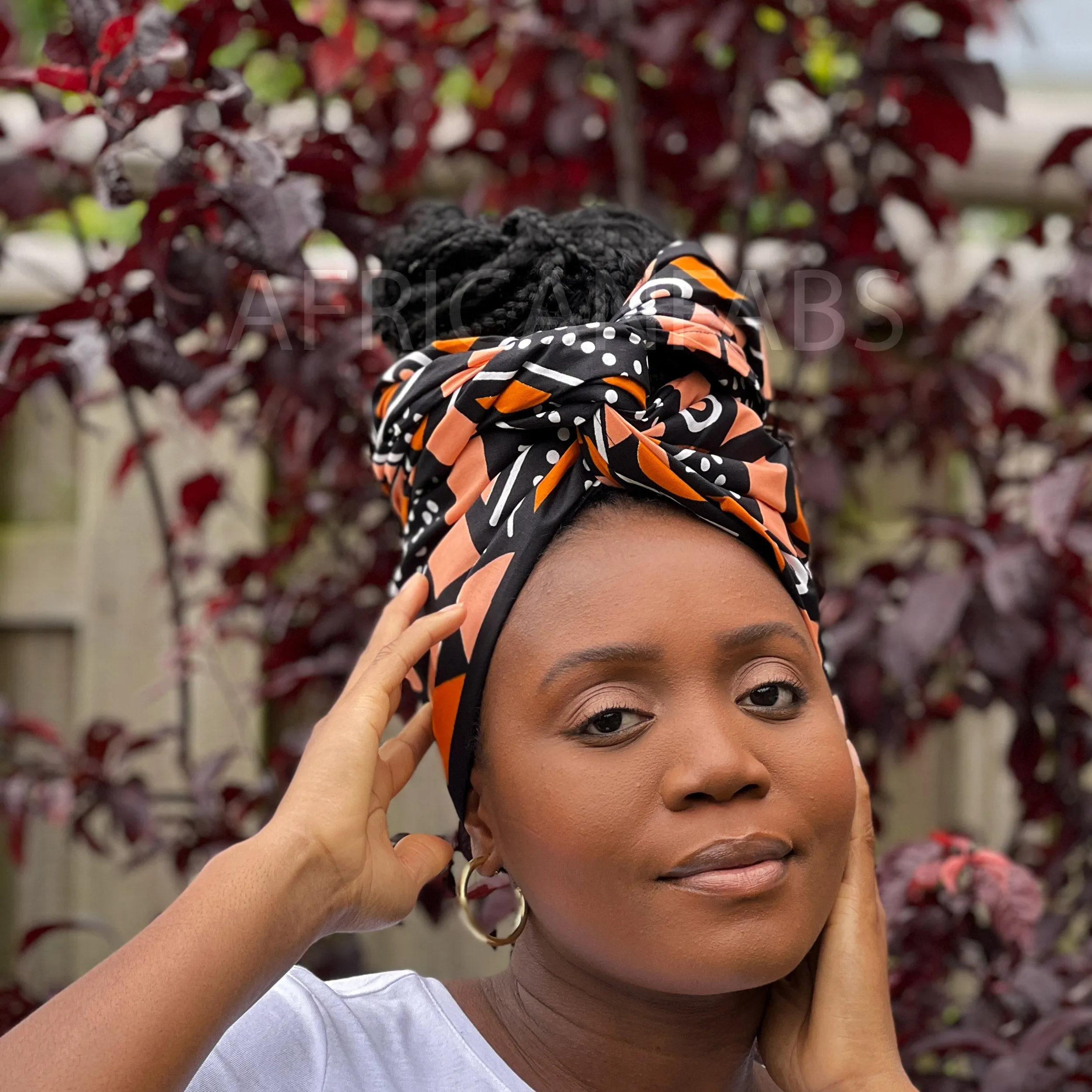 African Black / salmon bogolan / mud cloth headwrap