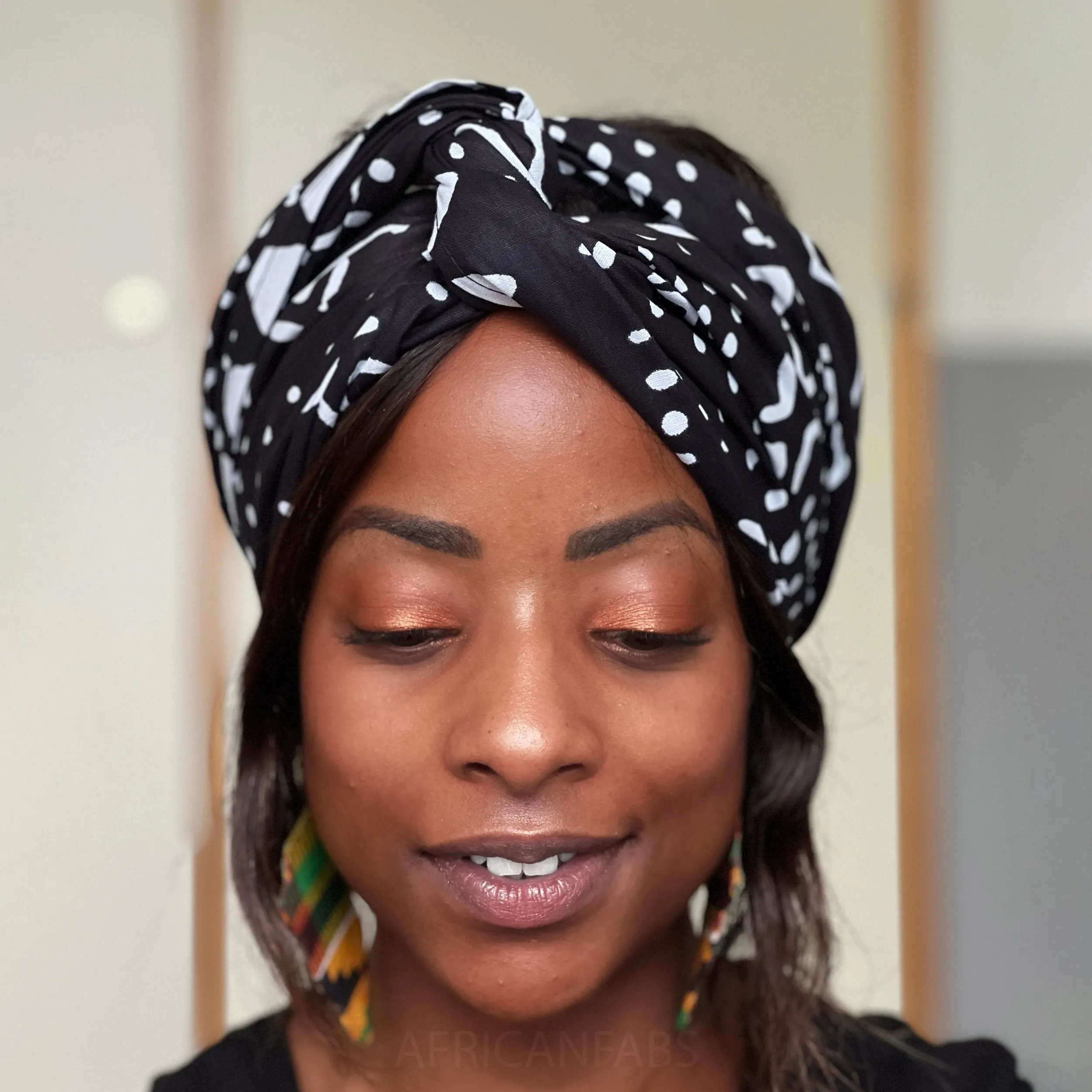 African Black / white Bogolan / mud cloth headwrap