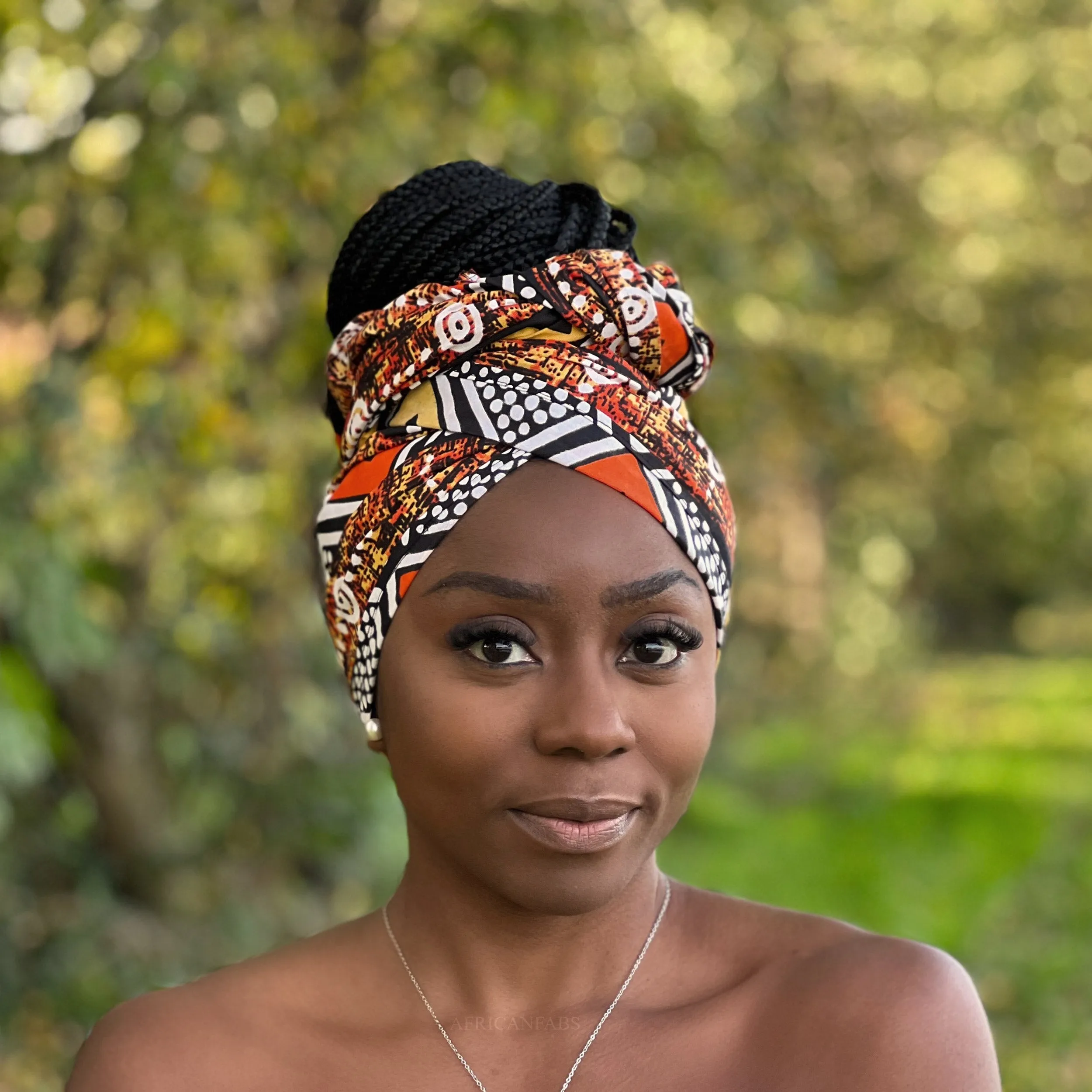African Brown / orange bogolan / mud cloth headwrap