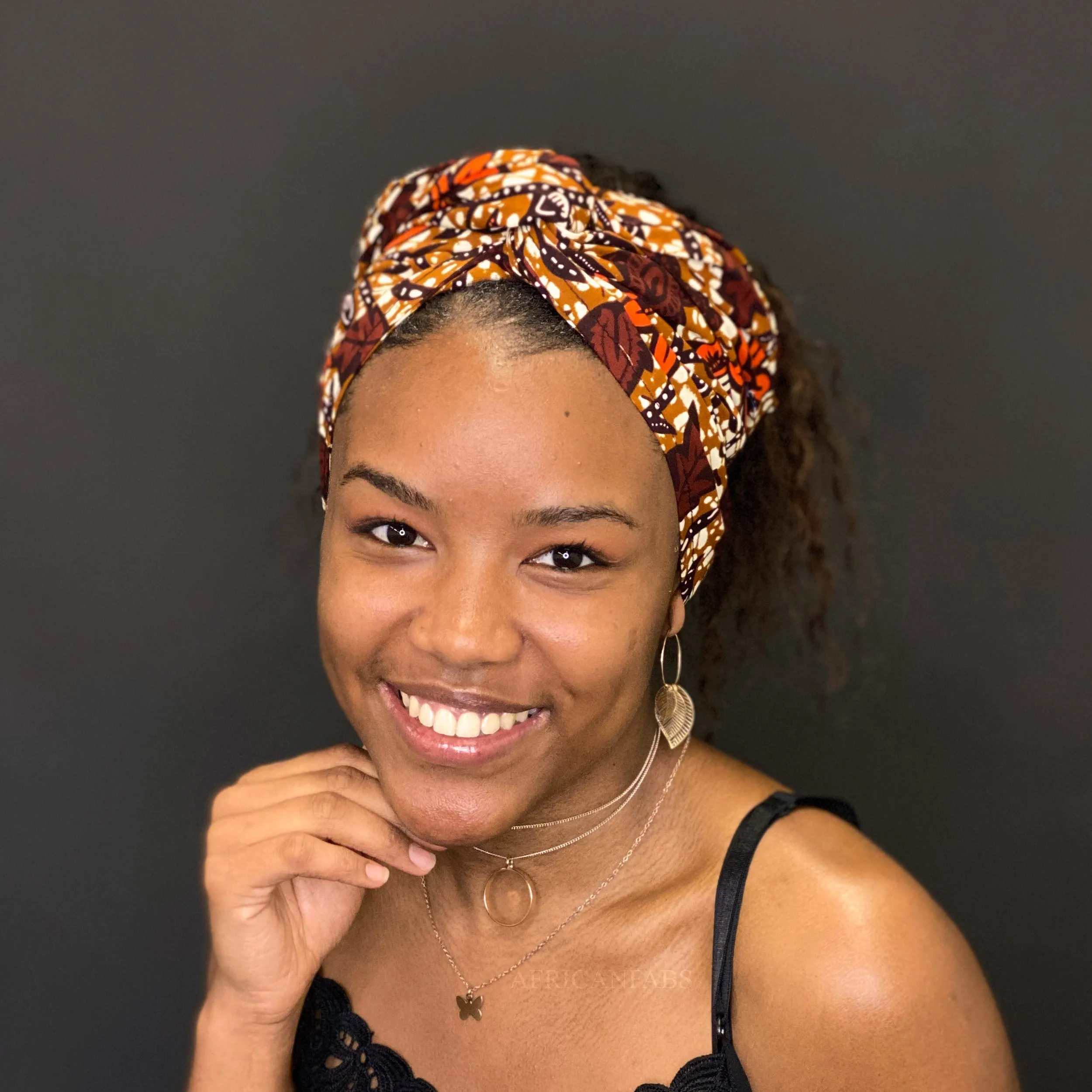 African headwrap - Brown / orange Leaves