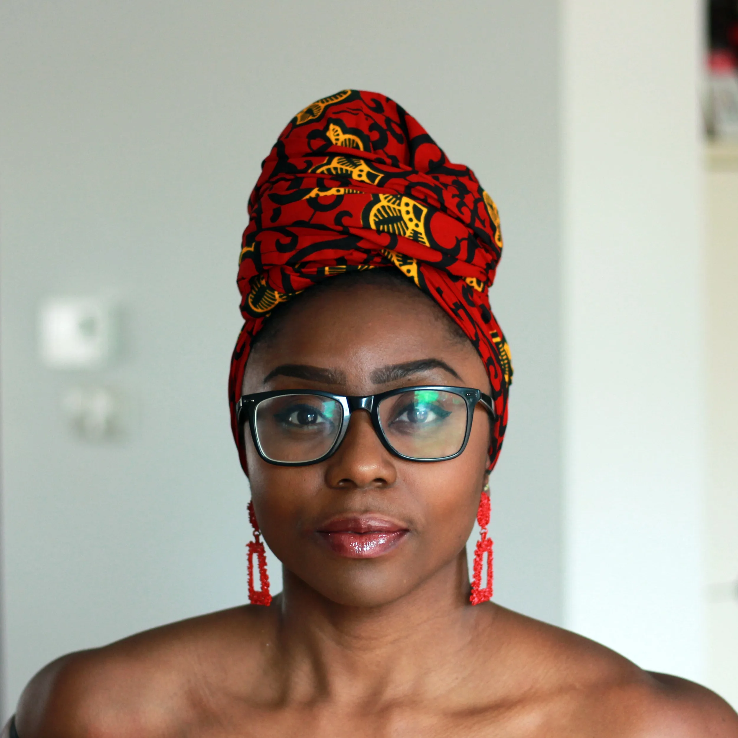 African headwrap - red / yellow branch (Vlisco)