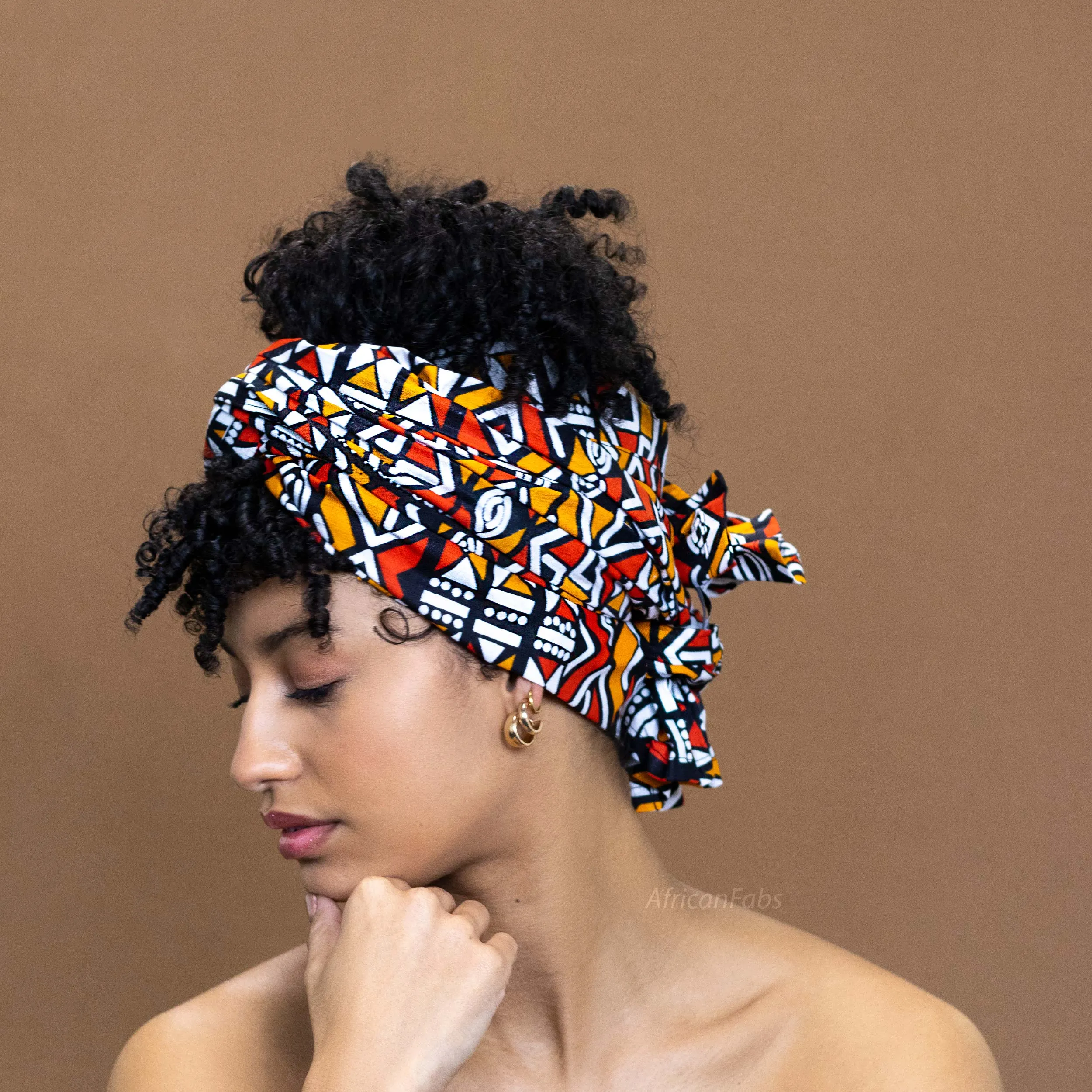 African Red / Orange Bogolan / Mud headwrap