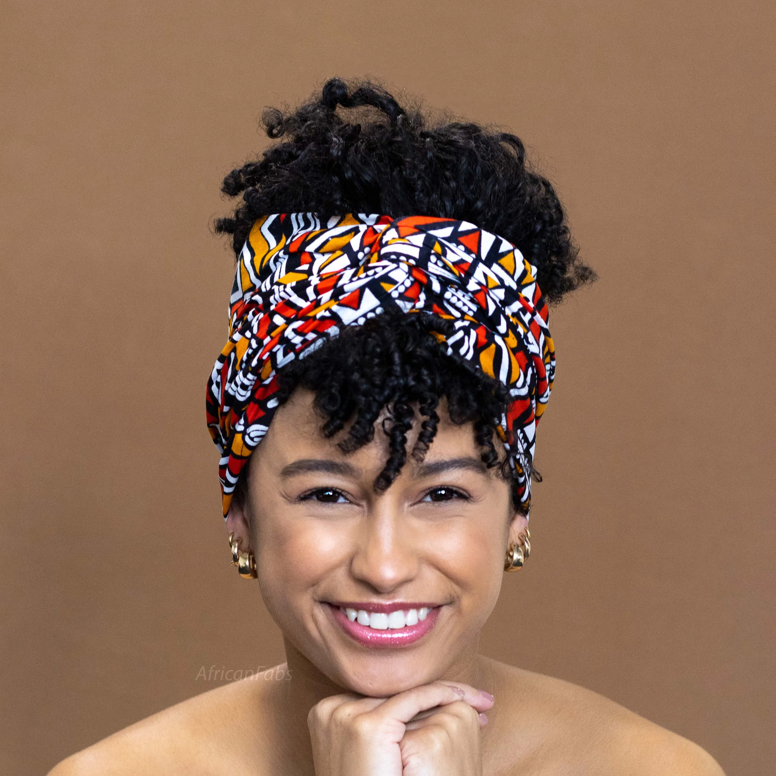 African Red / Orange Bogolan / Mud headwrap