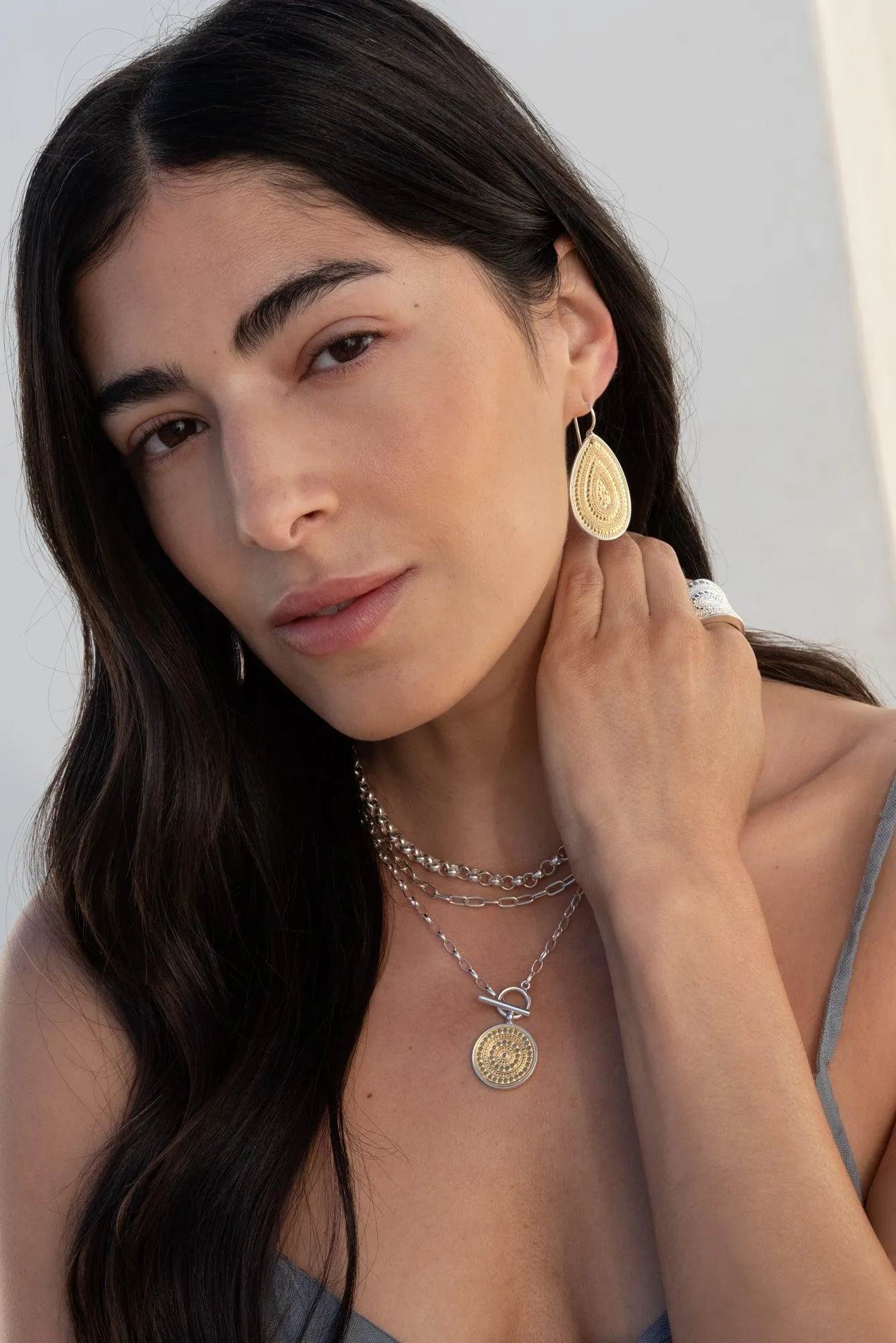 Anna Beck Gold Silver Contrast Dotted Circle Toggle Necklace