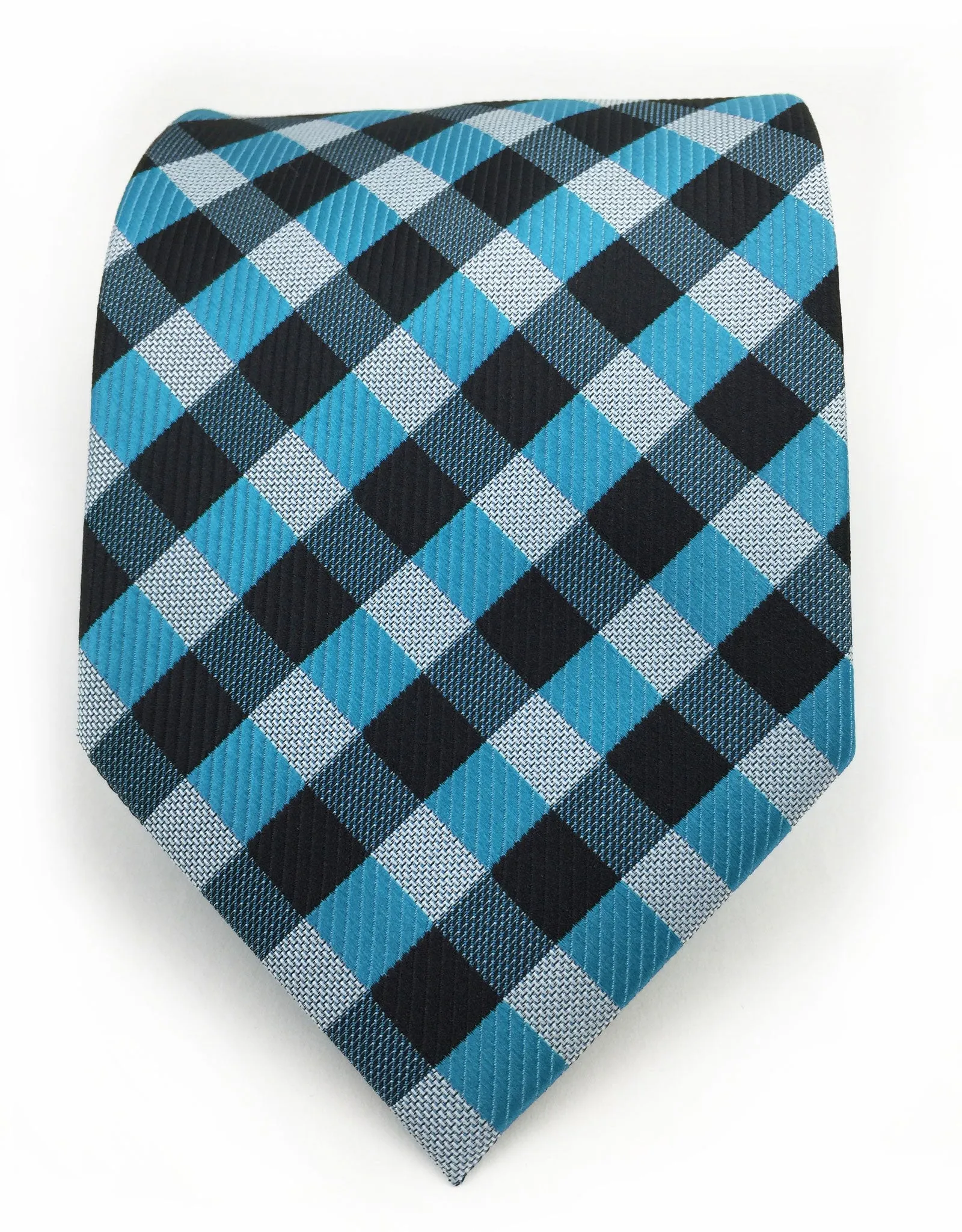 Aqua and Black Check Tie