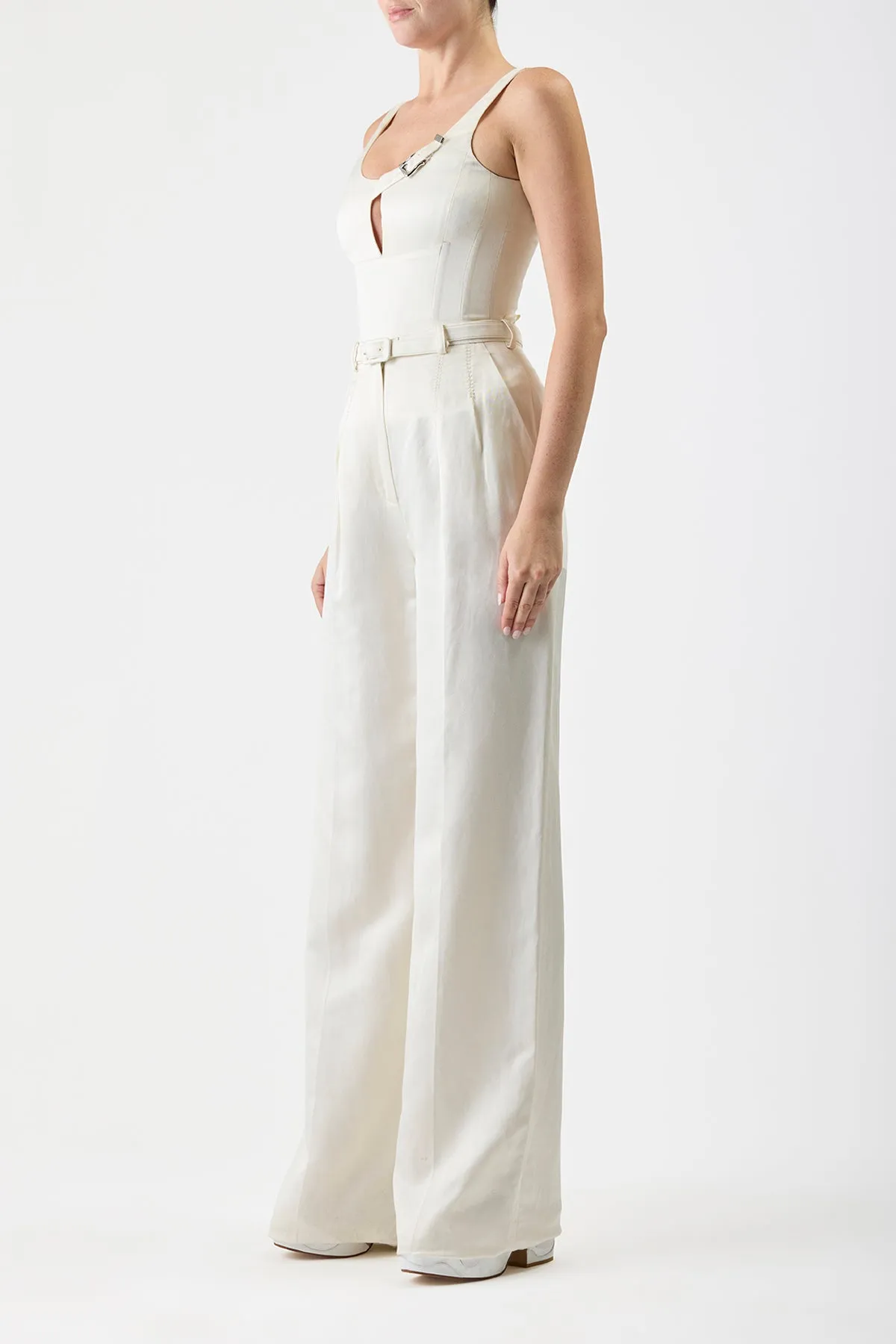Avalon Top in Ivory Silk Linen Satin