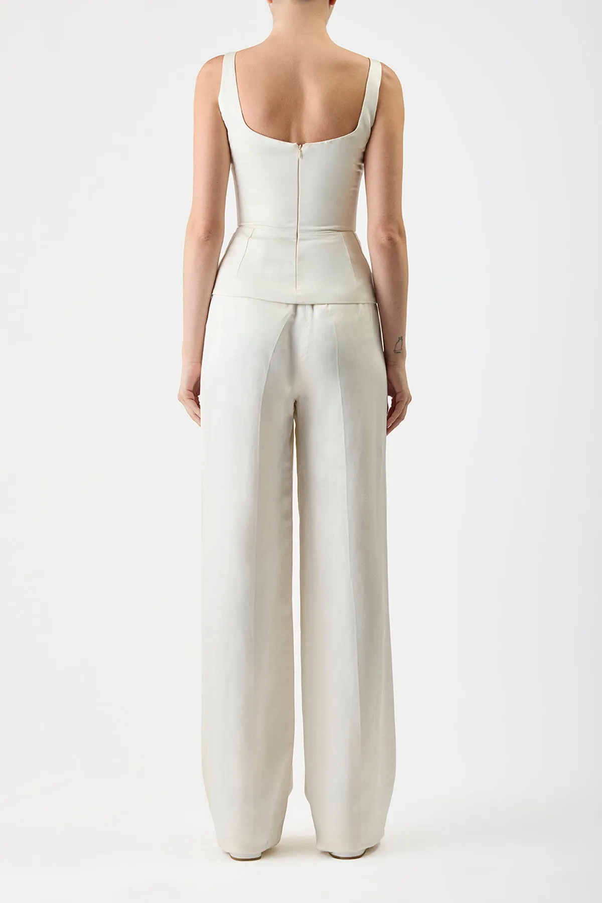 Avalon Top in Ivory Silk Linen Satin