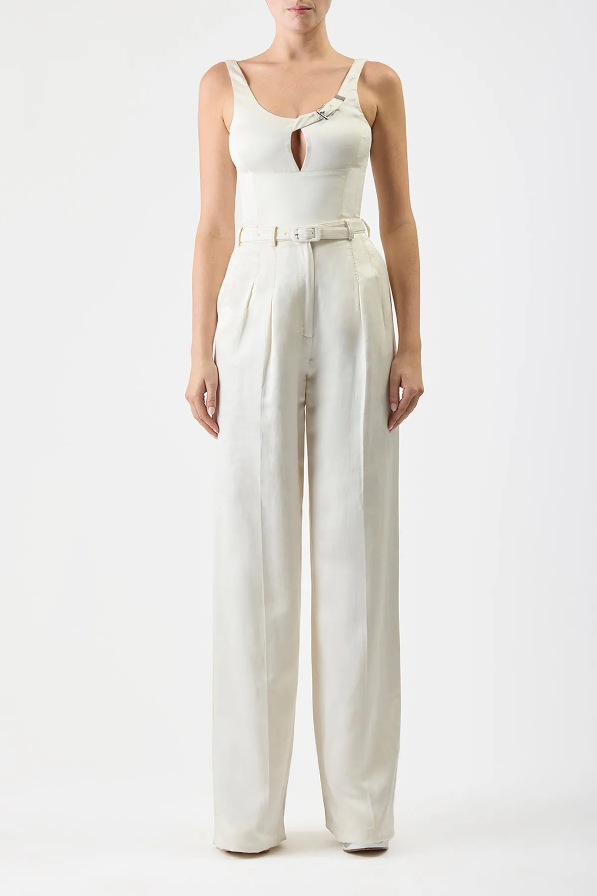 Avalon Top in Ivory Silk Linen Satin