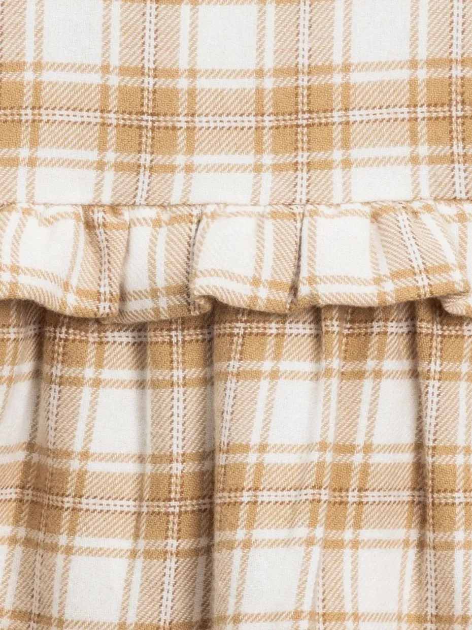 BA - Baby and Kids Sydney Flannel Ruffle Dress - Latte Plaid