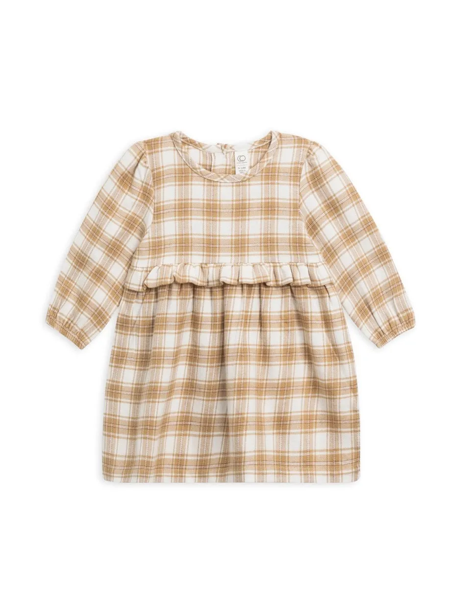 BA - Baby and Kids Sydney Flannel Ruffle Dress - Latte Plaid