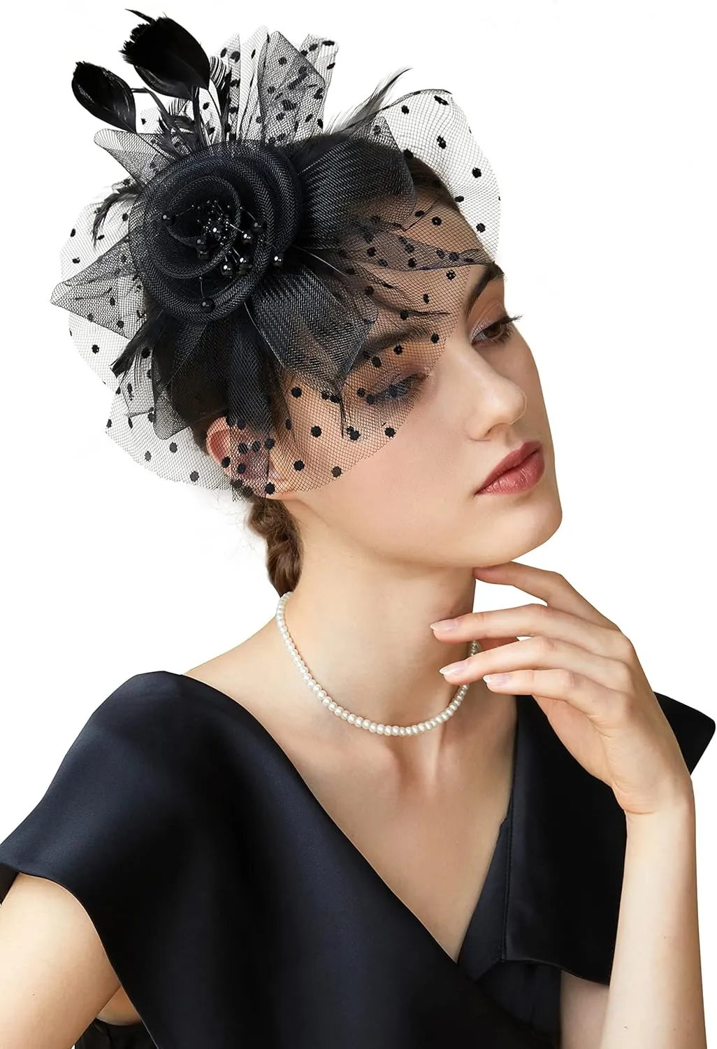 BABEYOND Fascinator Hats for Women Tea Party Hat Kentucky Fascinators Headband Derby Hats Wedding Flower Feathers Hair Clip
