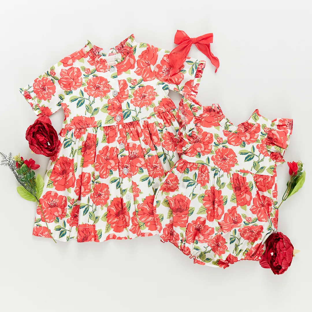 Baby Girls Jennifer Bubble - Red Peonies