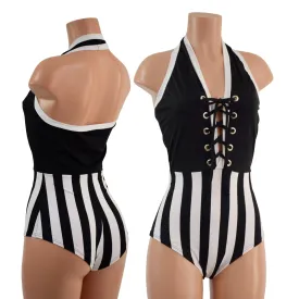 Backless Bella Romper with Laceup Bodice and Siren Cut Leg