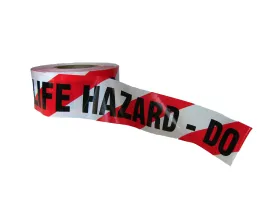 BARRIER TAPE RED STRIPES  LIFE HAZARD DO NOT ENTER 2mil