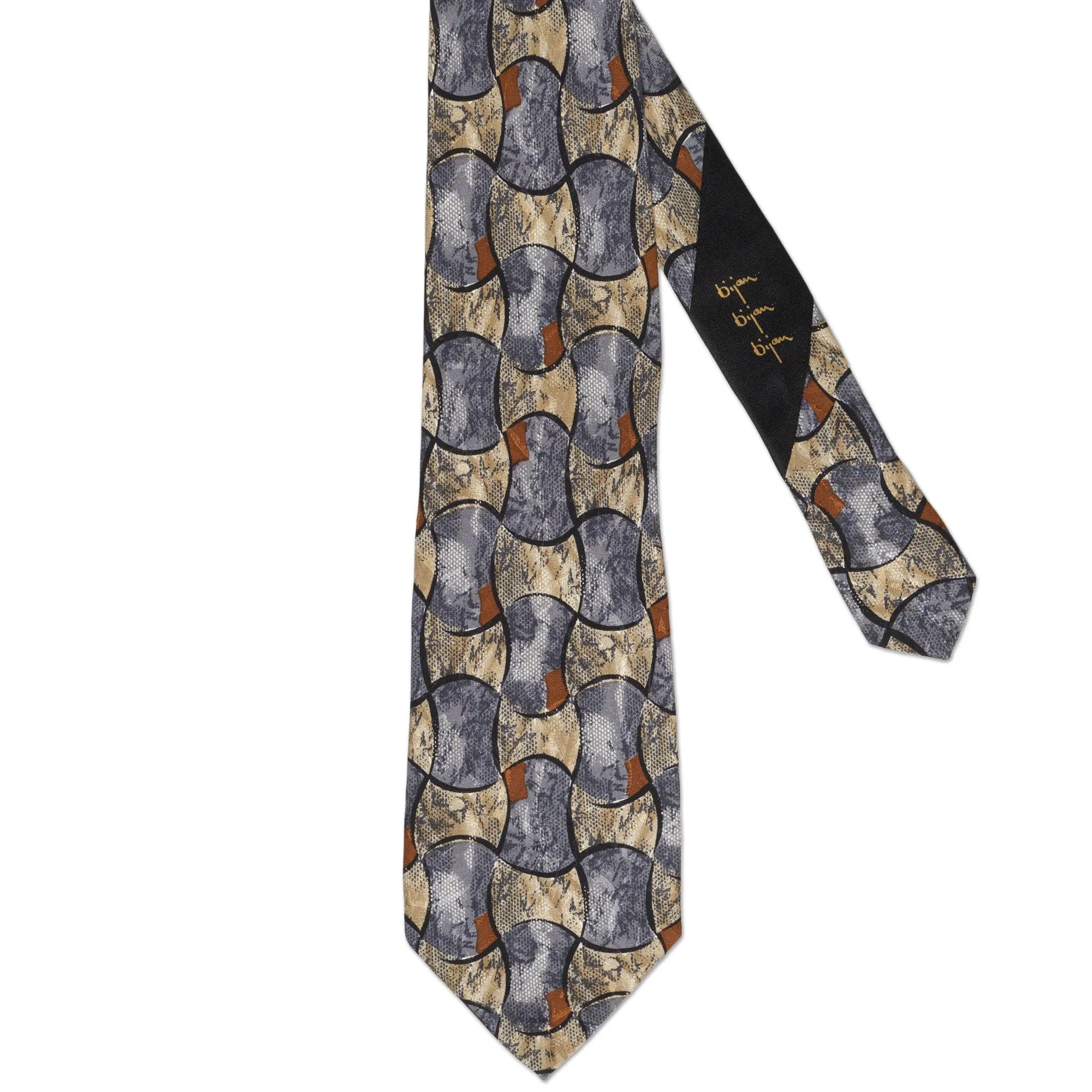 BIJAN Handmade Gray Abstract Design Silk Tie