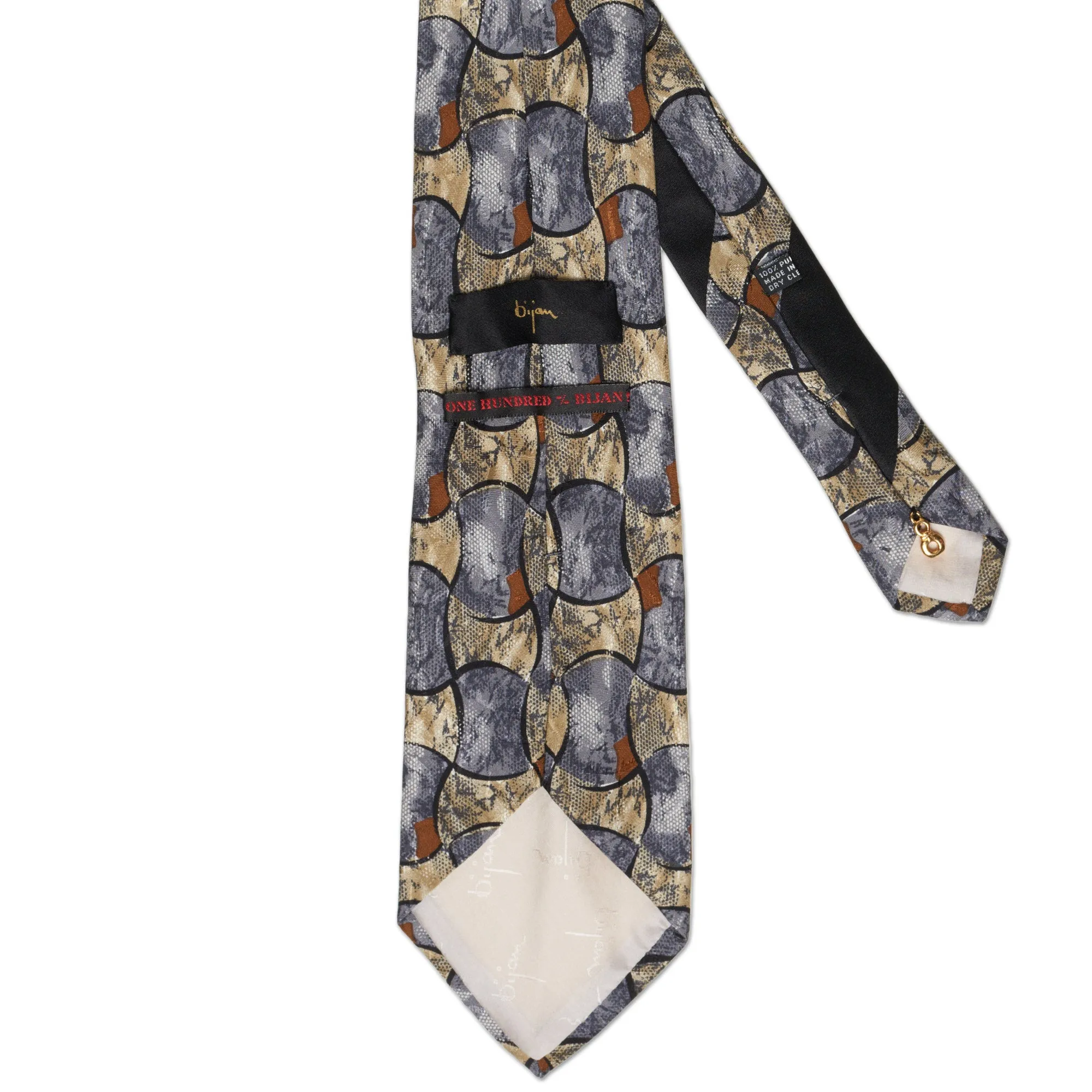 BIJAN Handmade Gray Abstract Design Silk Tie
