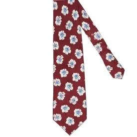 BIJAN Handmade Red Floral Design Silk Tie