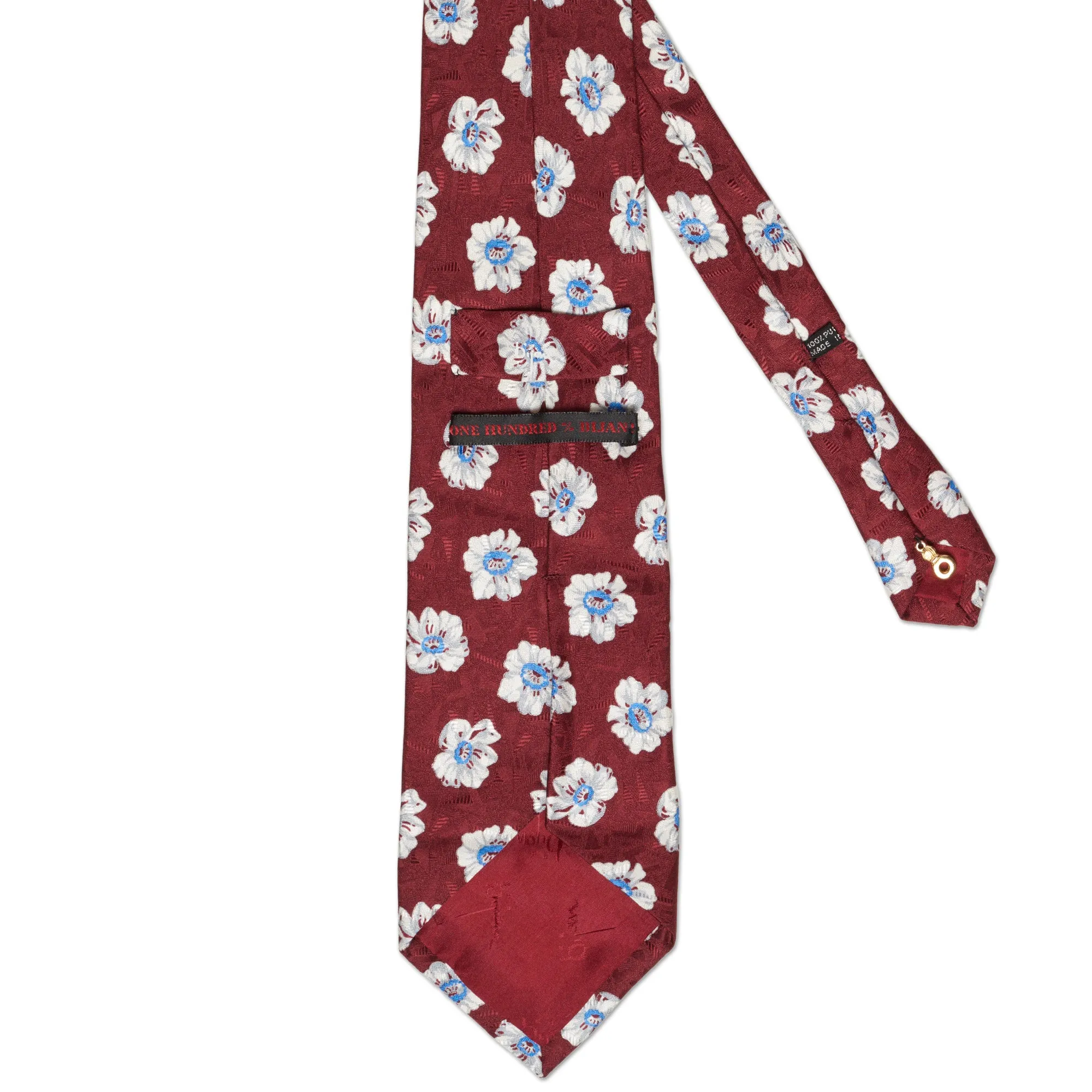 BIJAN Handmade Red Floral Design Silk Tie