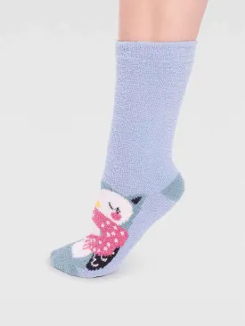Billie Recycled Polyester Animal Fluffy Sock - Foam Blue