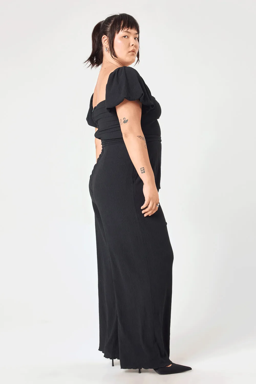 Black Tie Waist Crinkle Jumpsuit