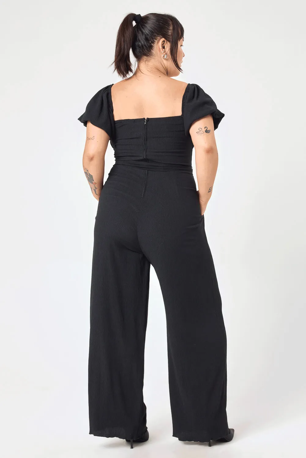 Black Tie Waist Crinkle Jumpsuit