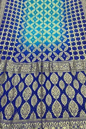 Blue Banarasi Bandhani Pure Georgette Saree
