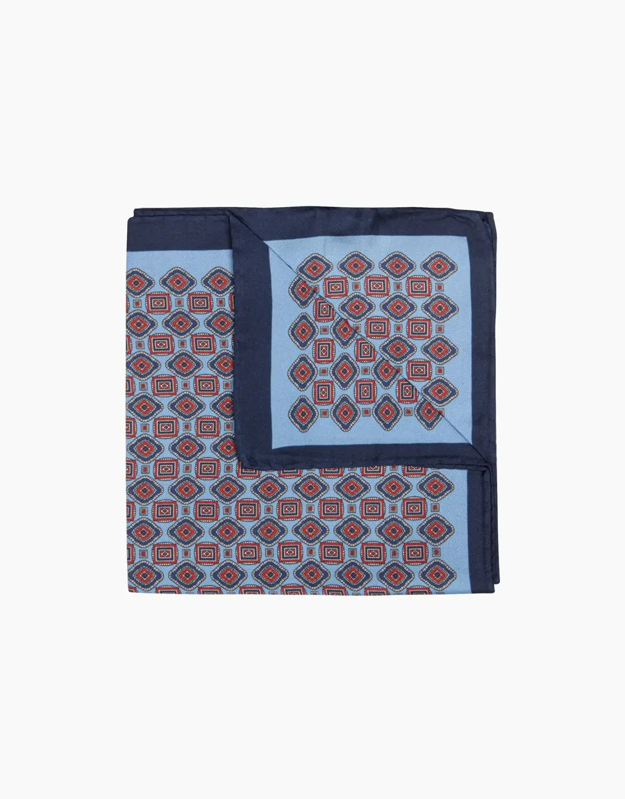 Blue geometric silk pocket square