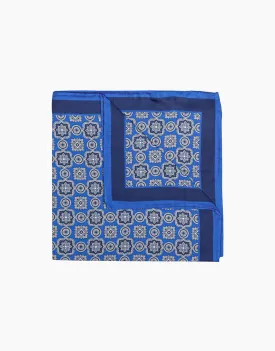 Blue geometric silk pocket square
