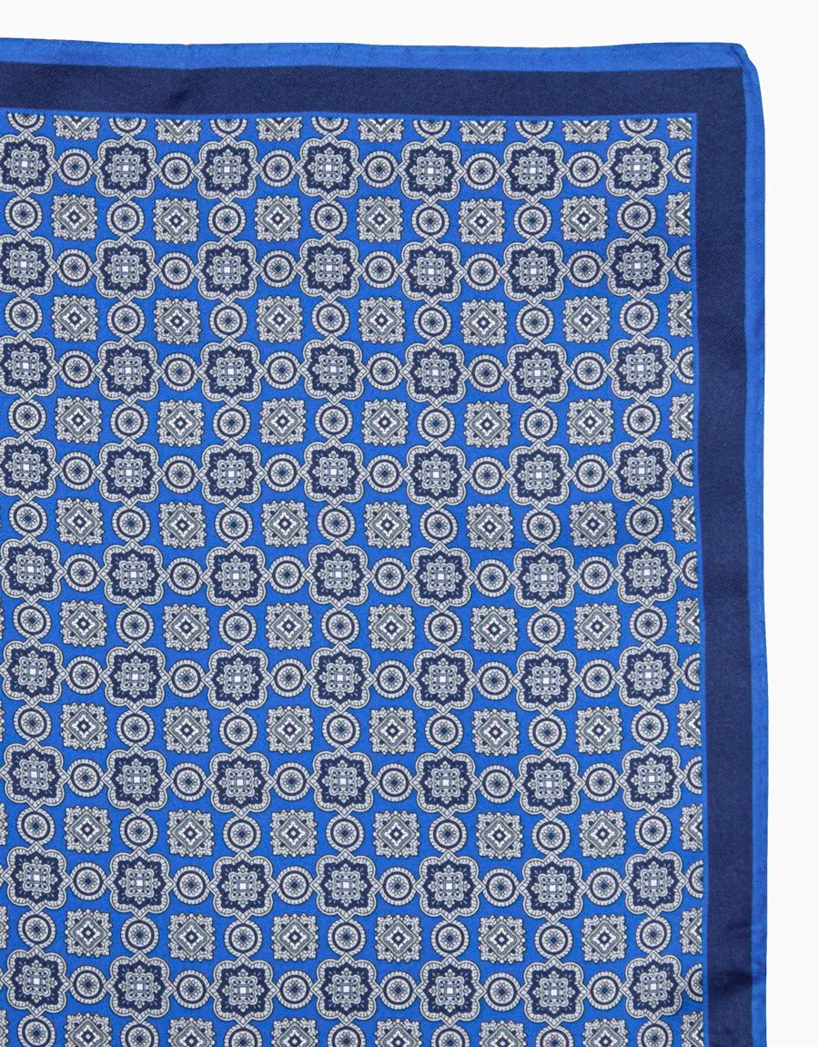 Blue geometric silk pocket square