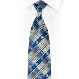 Blue Silver Plaid Striped Rhinestone Silk Necktie With Gold Sparkles