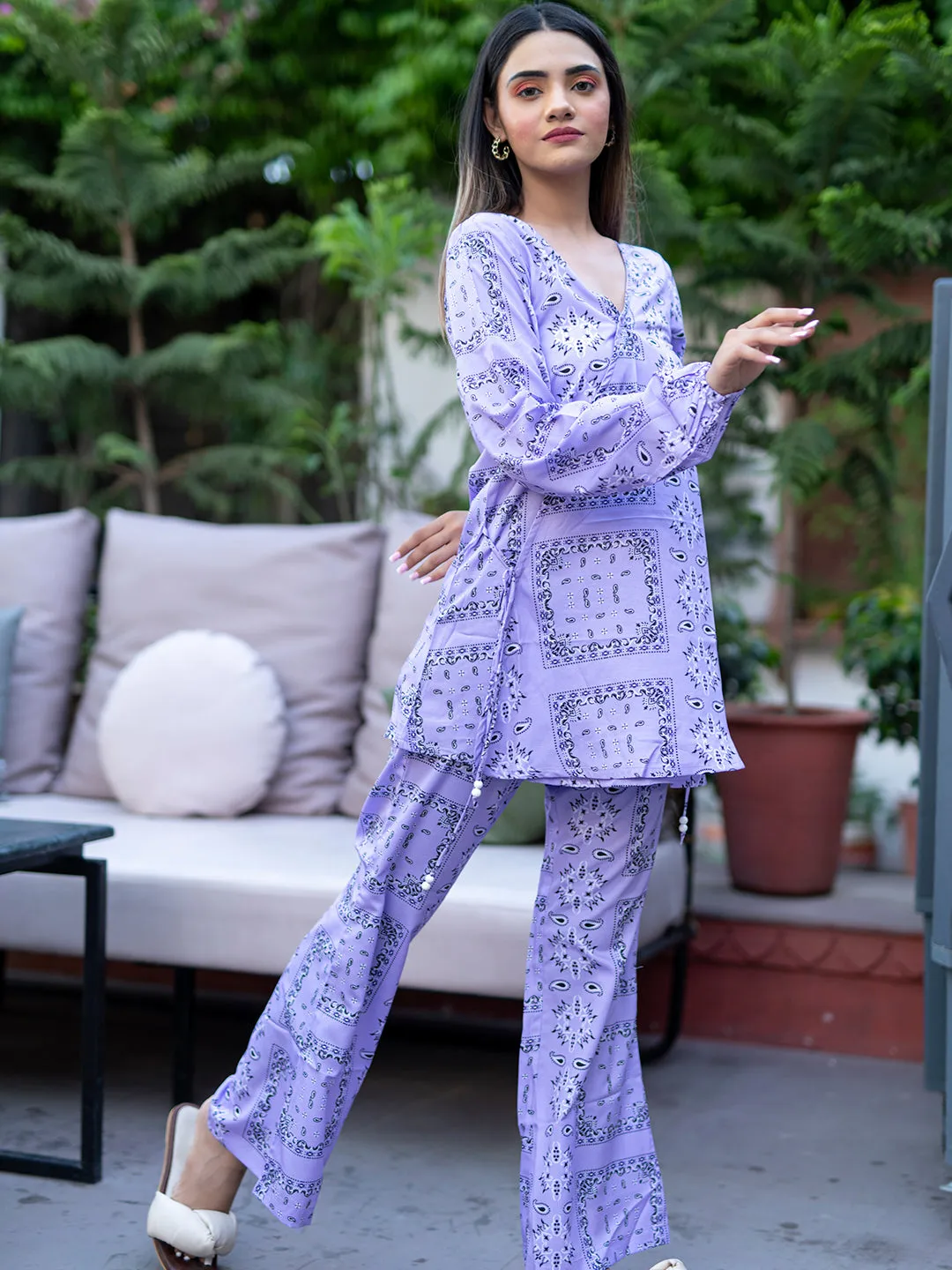 Blue Solid Printed Co-ord set