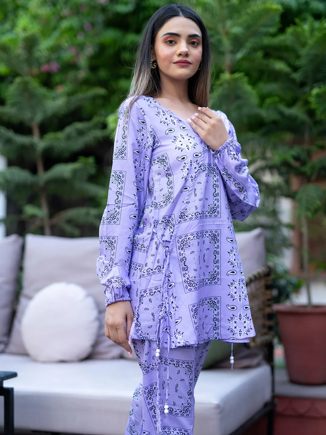 Blue Solid Printed Co-ord set