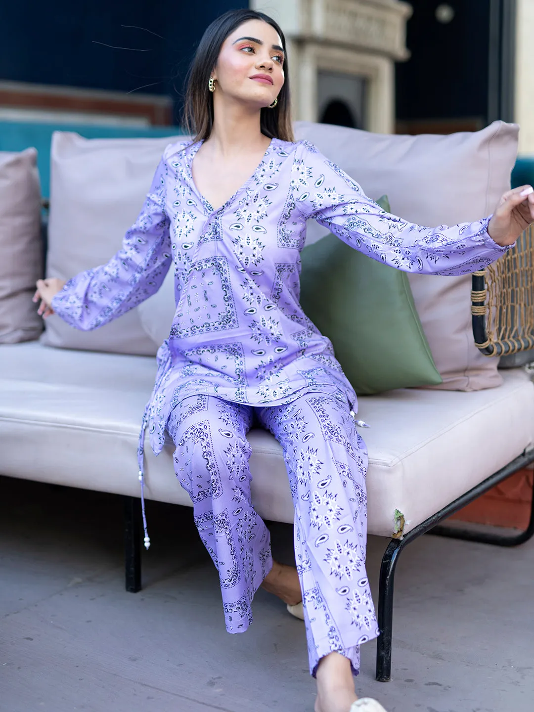 Blue Solid Printed Co-ord set