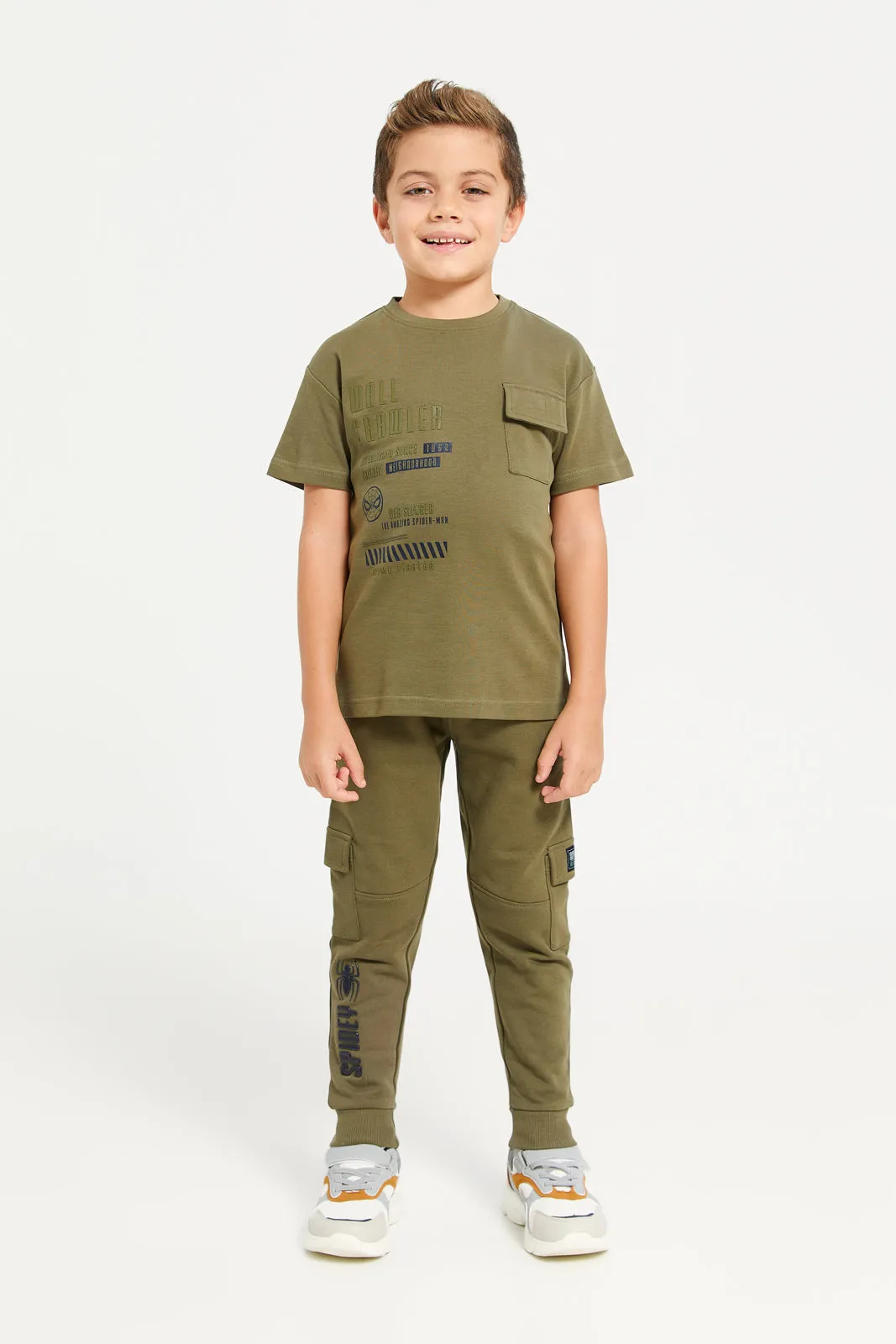 Boys Green Printed T-Shirt With Front Pocket
