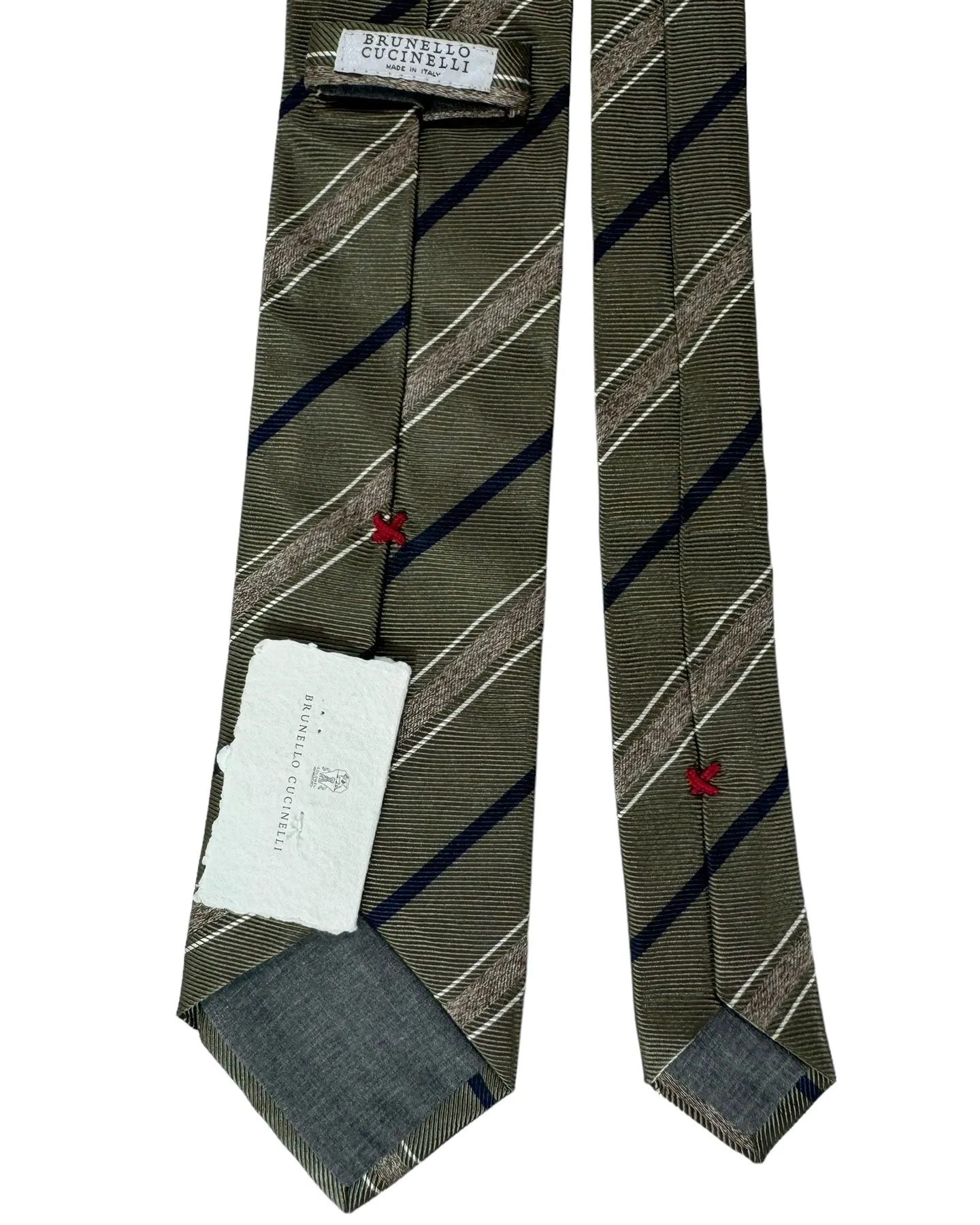 Brunello Cucinelli Silk Necktie Olive Black Stripes