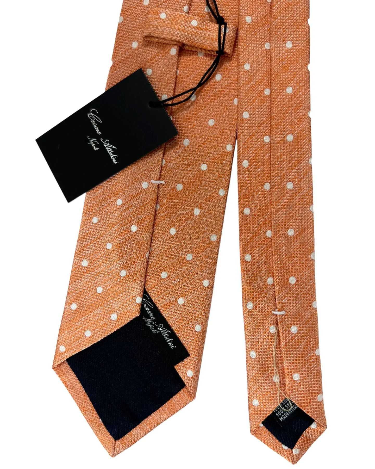 Cesare Attolini Silk Tie Peach Silver Dots SALE